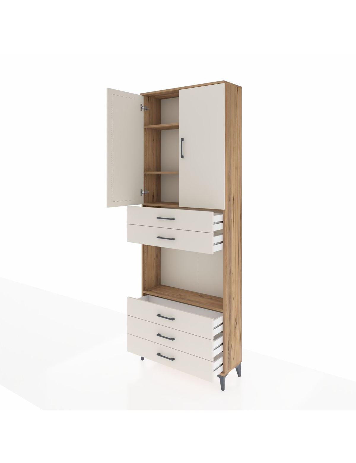 Arges Dolap 4 Raflı 5 Çekmeceli 2 Kapaklı 88x30x243 - S33M235V7A