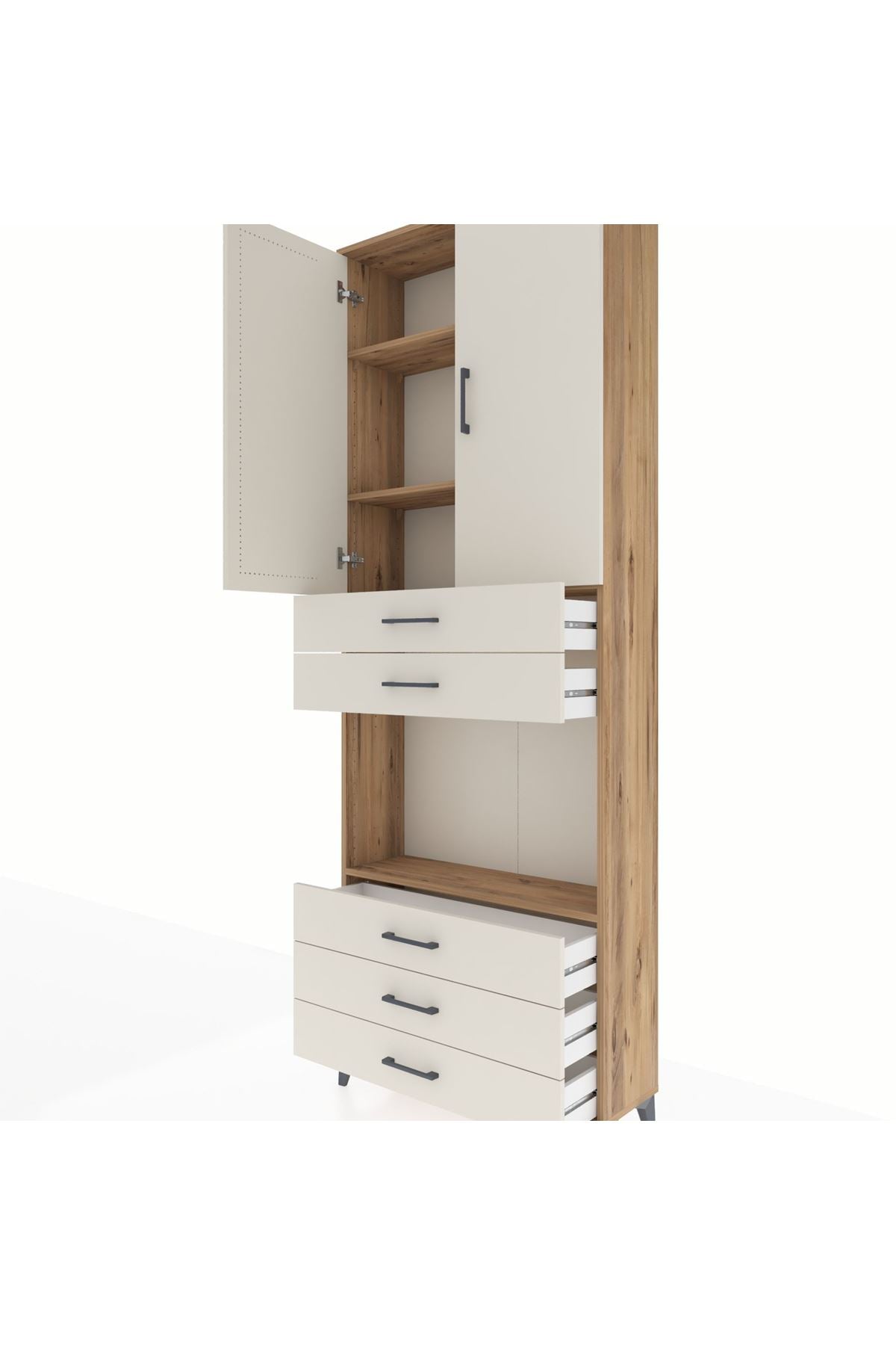 Arges Dolap 4 Raflı 5 Çekmeceli 2 Kapaklı 88x30x243 - S33M235V7A