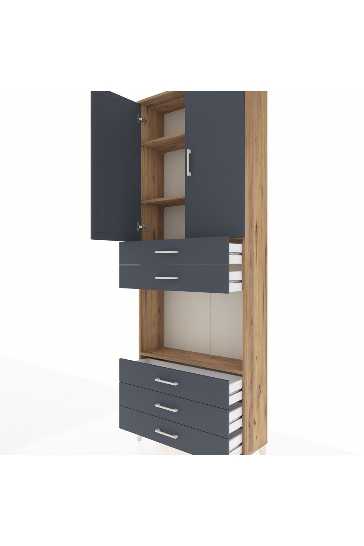 Arges Dolap 4 Raflı 5 Çekmeceli 2 Kapaklı 88x30x243 - S33M235V8A