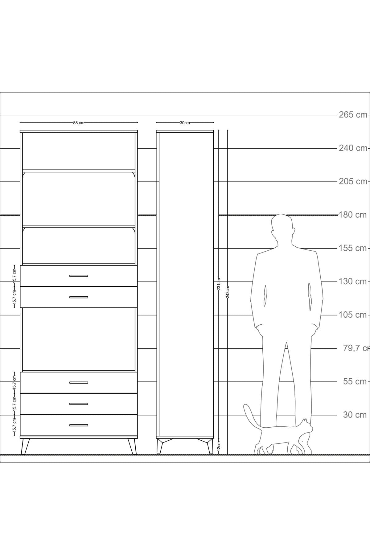 Arges Dolap 4 Raflı 5 Çekmeceli 88x30x243 - S33M236V8A