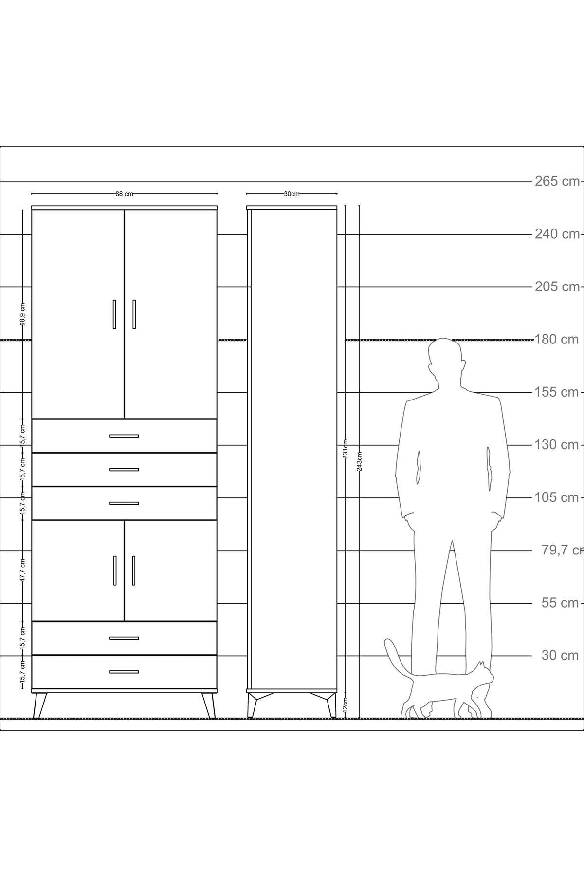Arges Dolap 4 Raflı 5 Çekmeceli 4 Kapaklı 88x30x243 - S33M237V3A