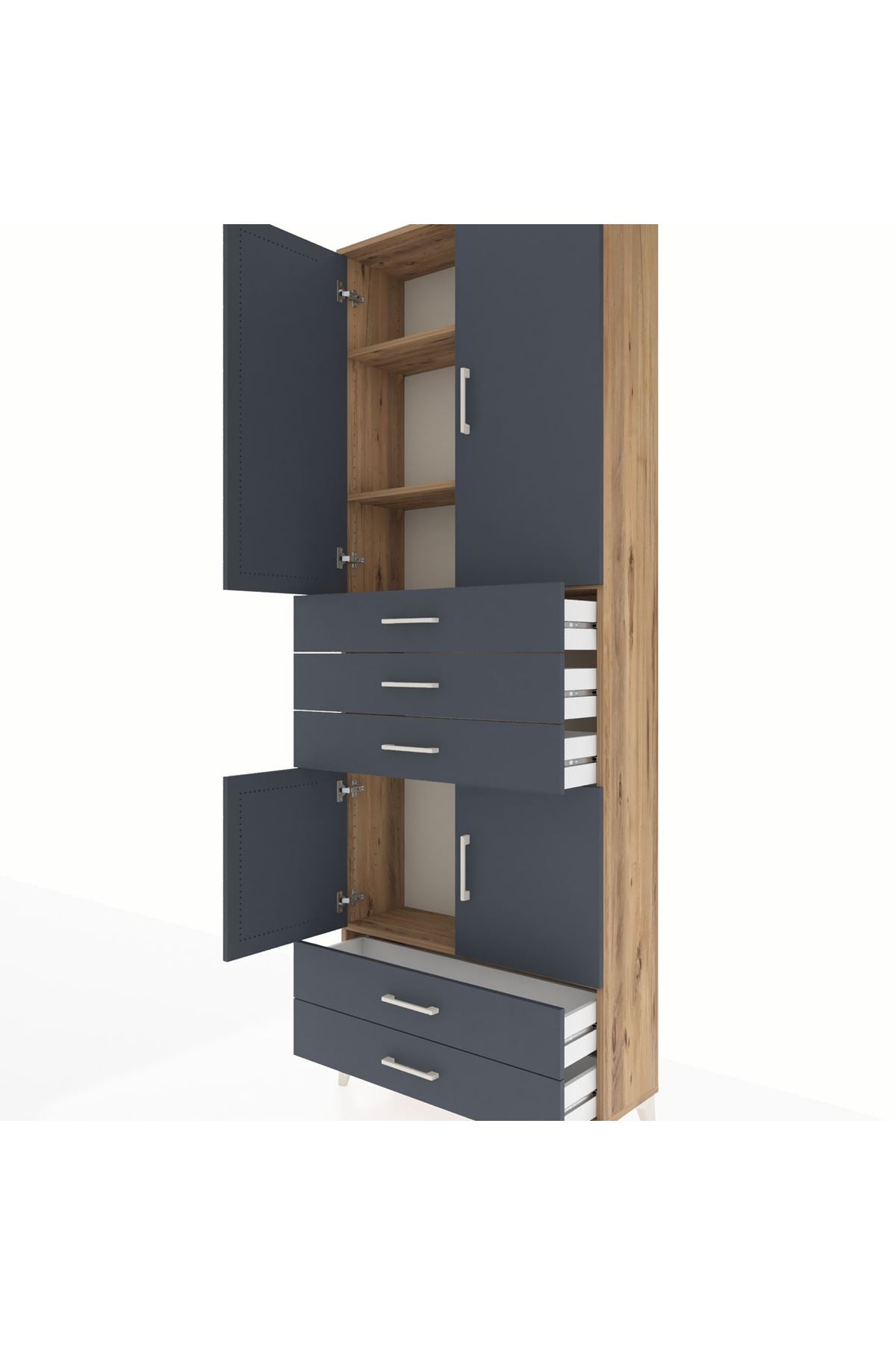 Arges Dolap 4 Raflı 5 Çekmeceli 4 Kapaklı 88x30x243 - S33M237V8A