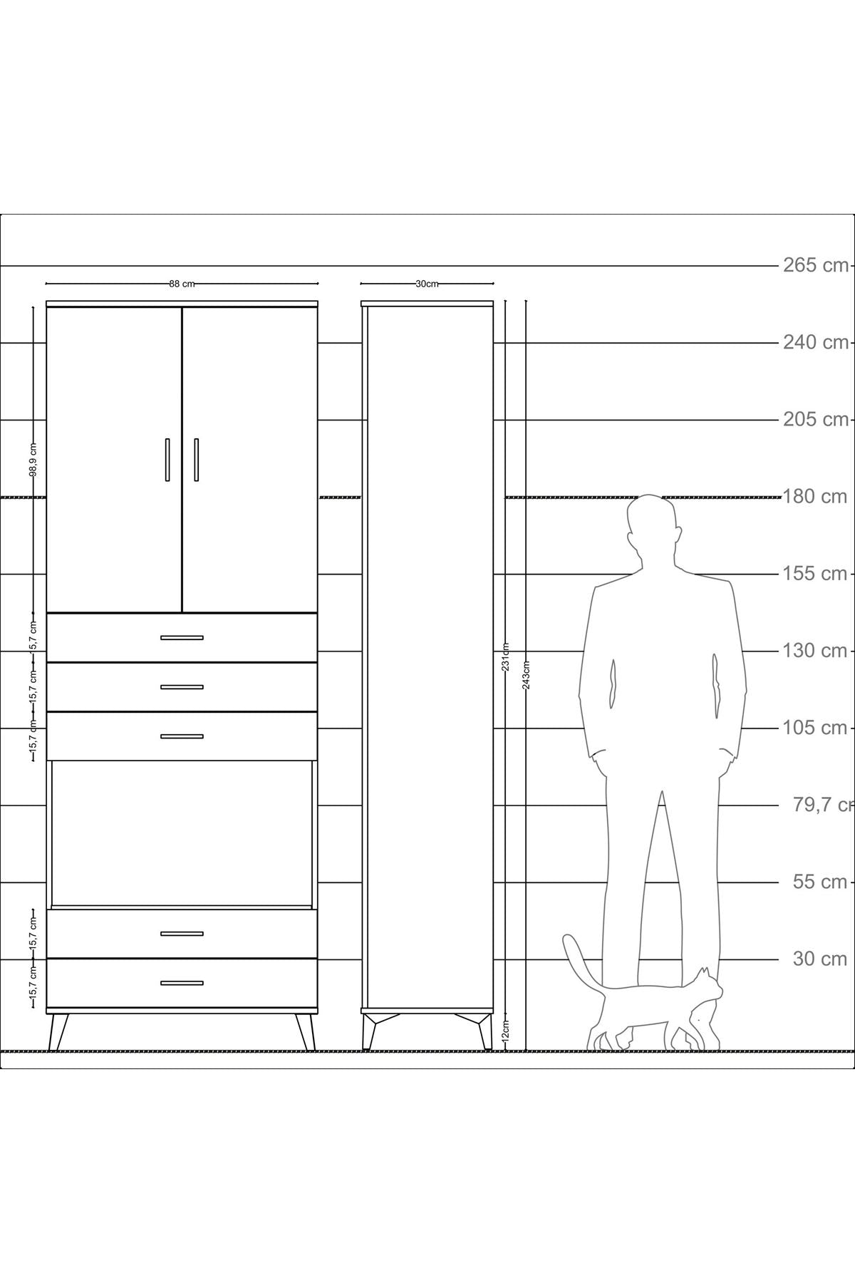 Arges Dolap 4 Raflı 5 Çekmeceli 2 Kapaklı 88x30x243 - S33M239V3A