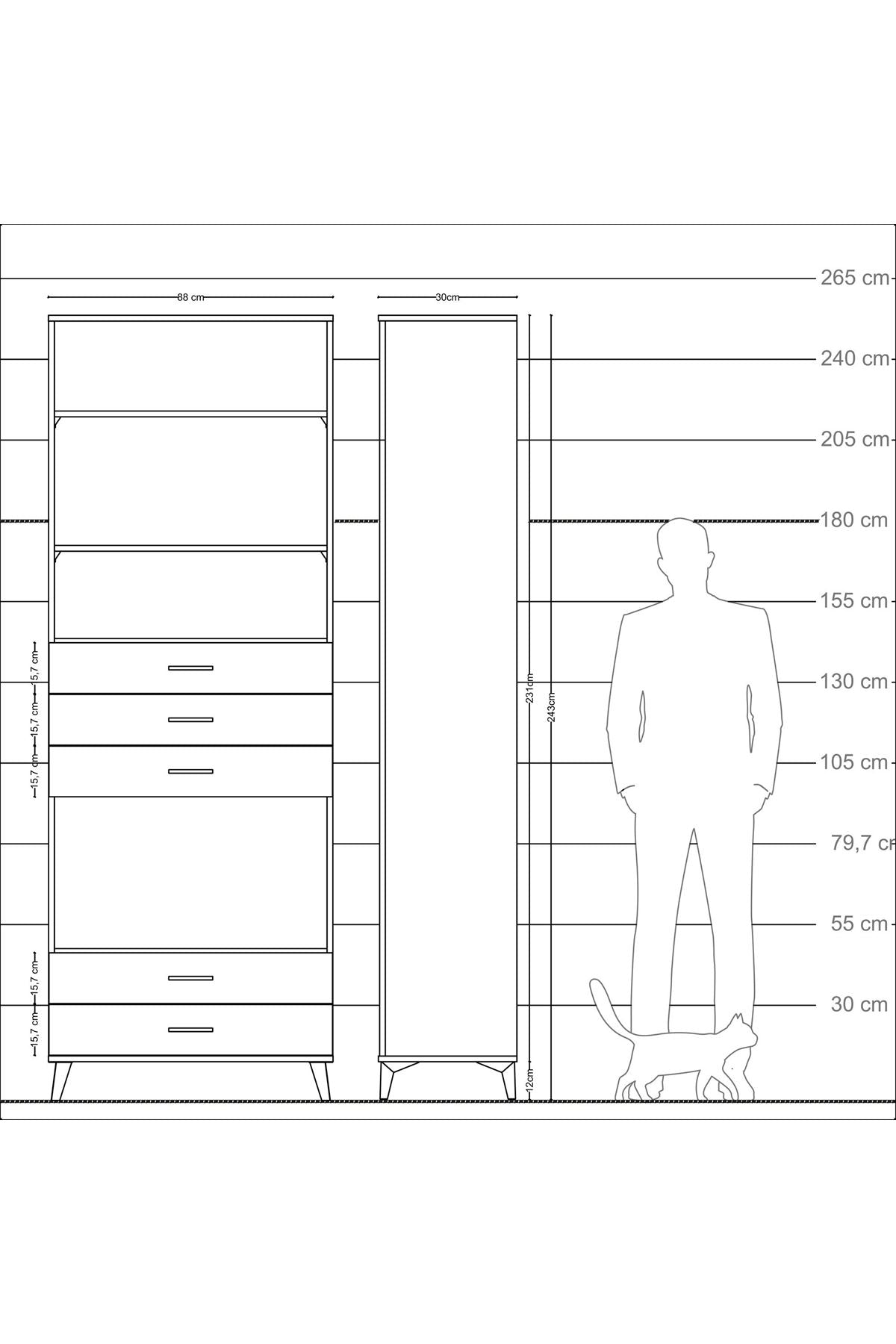 Arges Dolap 4 Raflı 5 Çekmeceli 88x30x243 - S33M240V9A