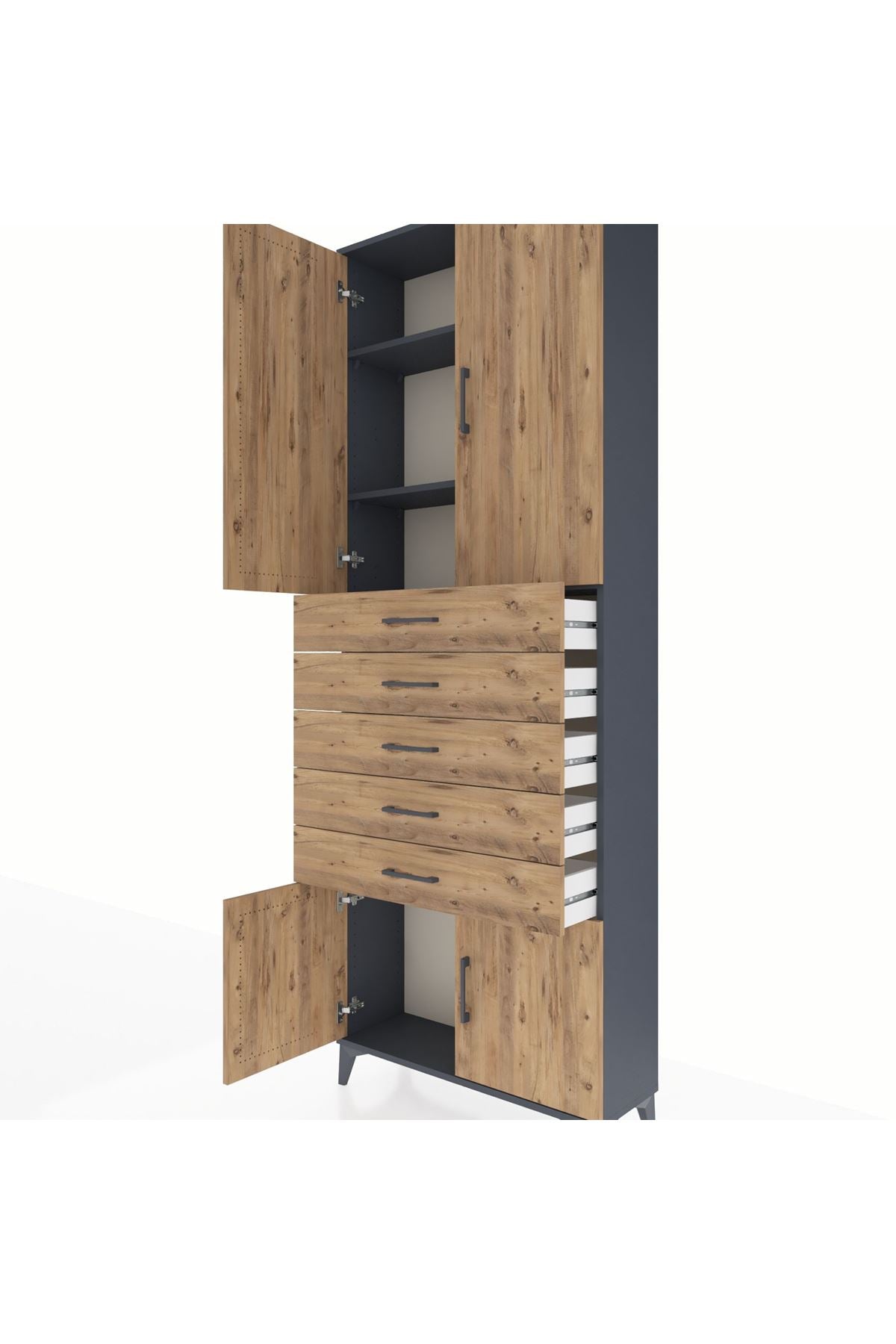 Arges Dolap 3 Raflı 5 Çekmeceli 4 Kapaklı 88x30x243 - S33M241V6A