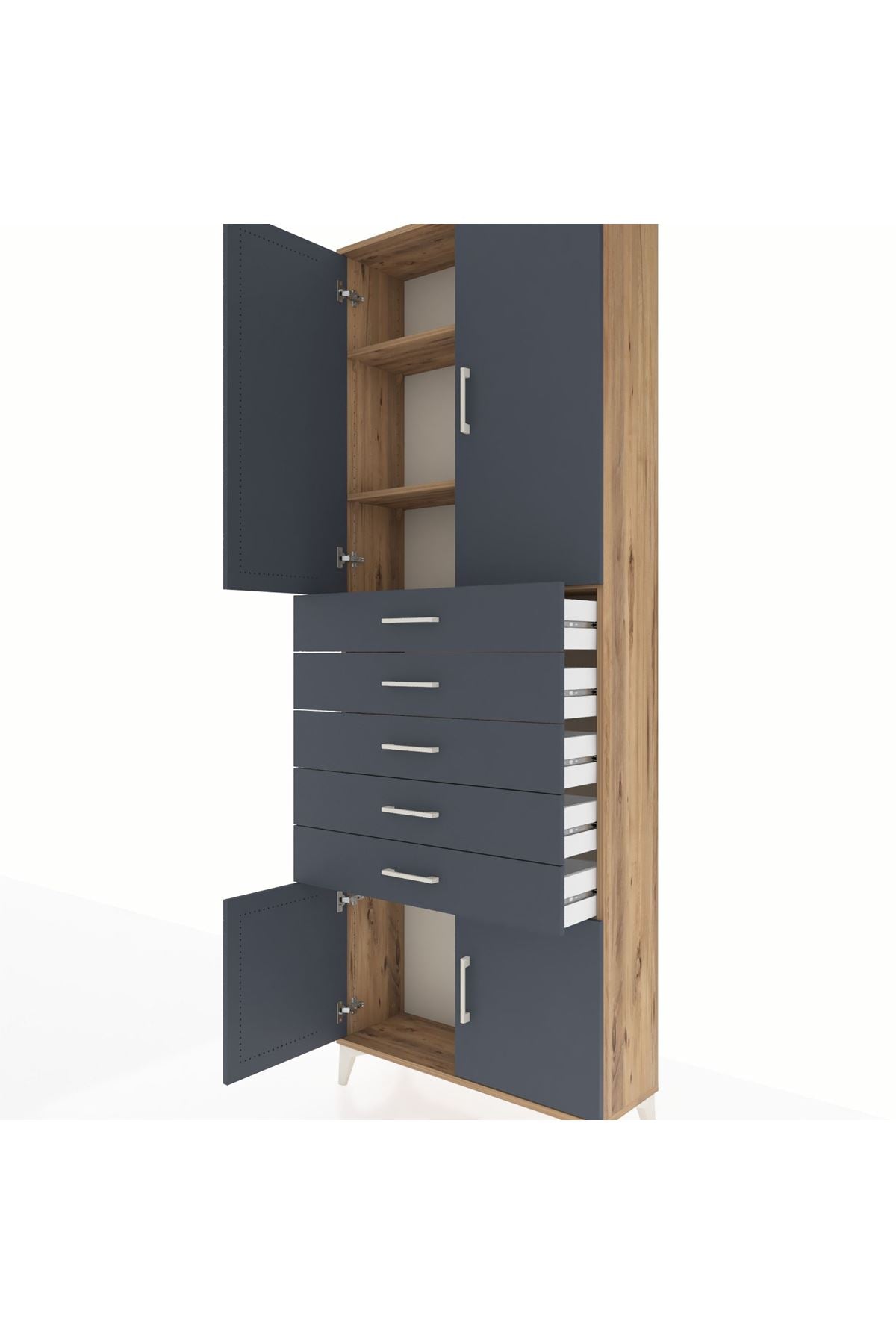 Arges Dolap 3 Raflı 5 Çekmeceli 4 Kapaklı 88x30x243 - S33M241V8A