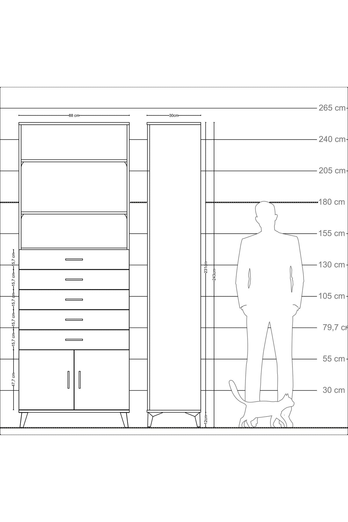 Arges Dolap 3 Raflı 5 Çekmeceli 2 Kapaklı 88x30x243 - S33M242V9A