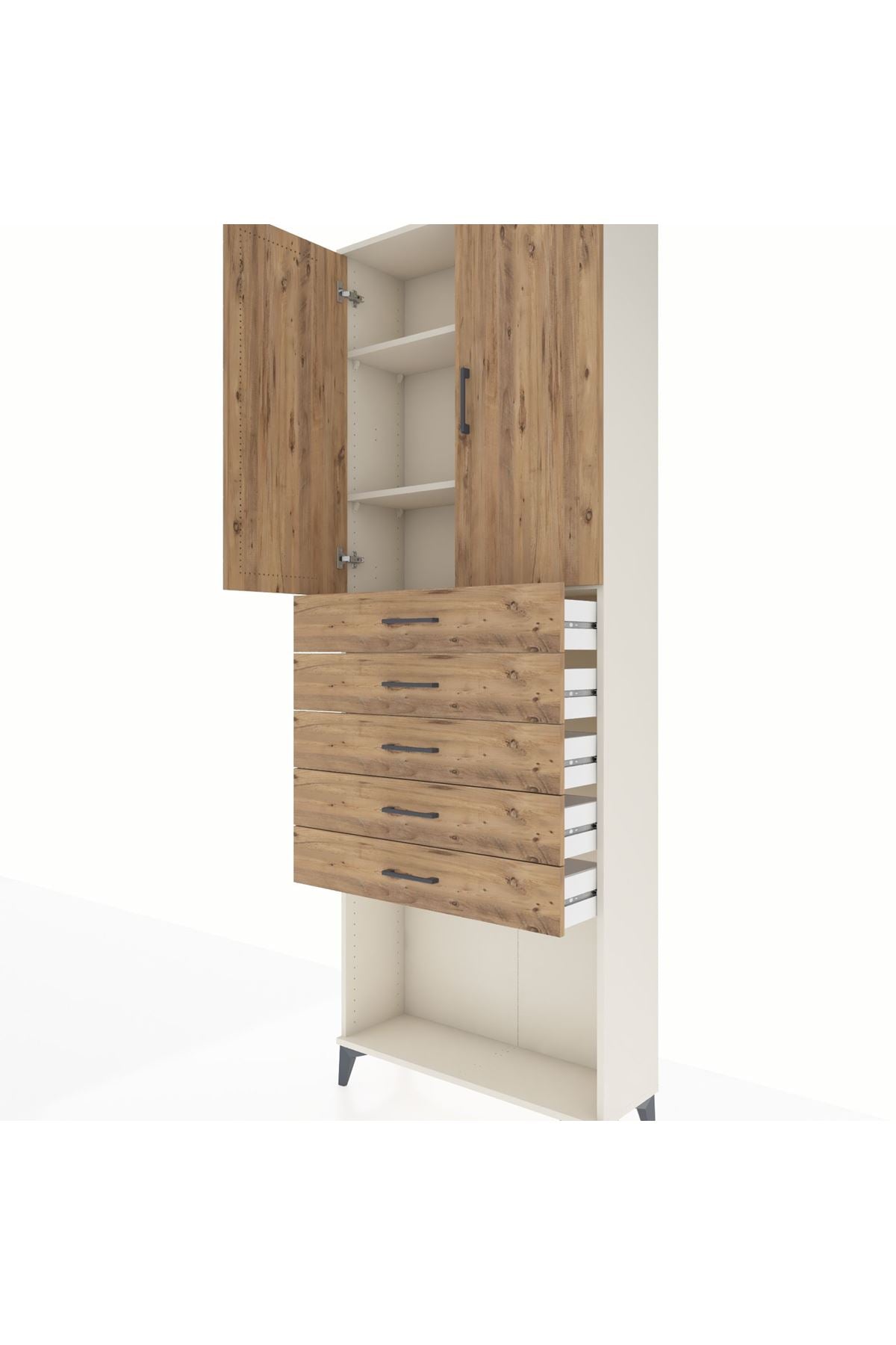 Arges Dolap 3 Raflı 5 Çekmeceli 2 Kapaklı 88x30x243 - S33M243V3A