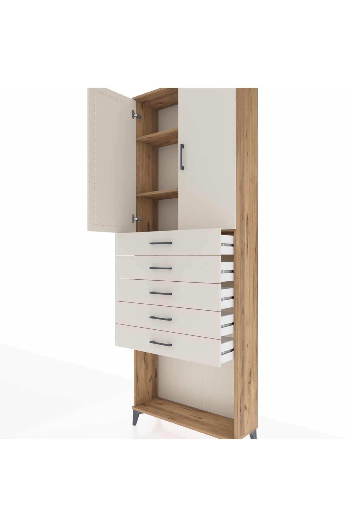 Arges Dolap 3 Raflı 5 Çekmeceli 2 Kapaklı 88x30x243 - S33M243V7A