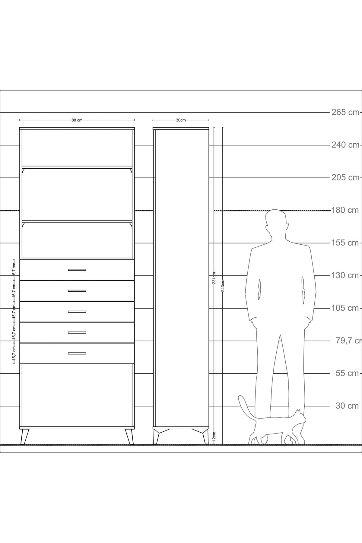 Arges Dolap 3 Raflı 5 Çekmeceli 88x30x243 - S33M244V9A