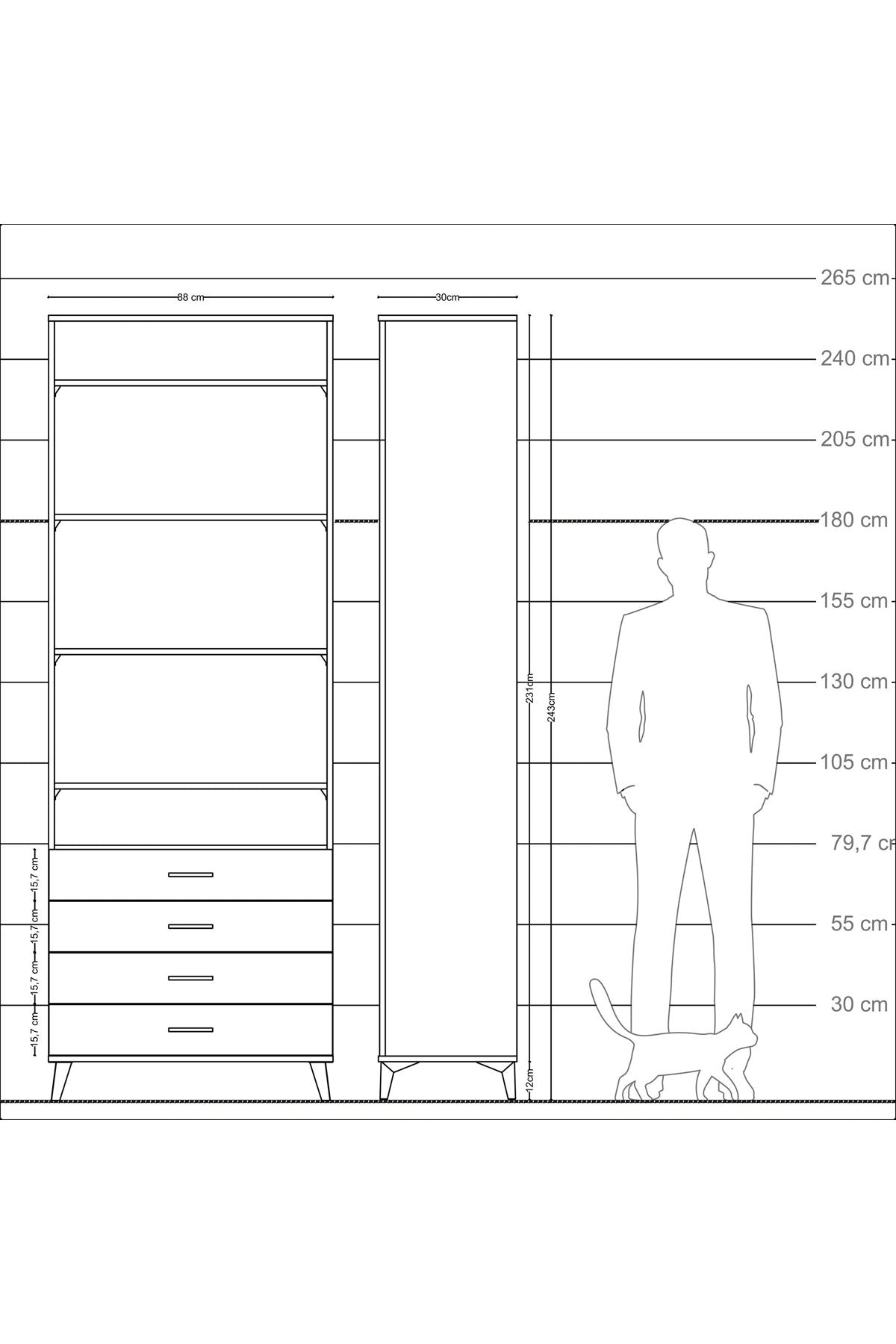 Arges Dolap 5 Raflı 4 Çekmeceli 88x30x243 - S33M246V6A