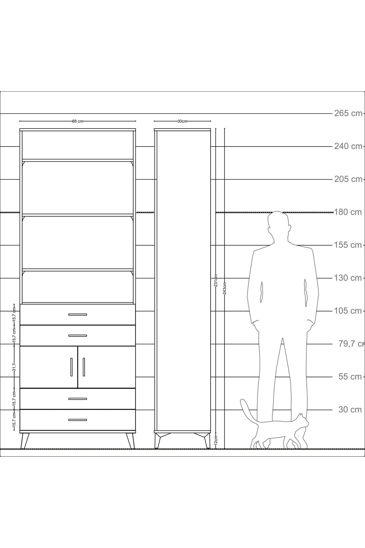 Arges Dolap 5 Raflı 4 Çekmeceli 2 Kapaklı 88x30x243 - S33M248V3A