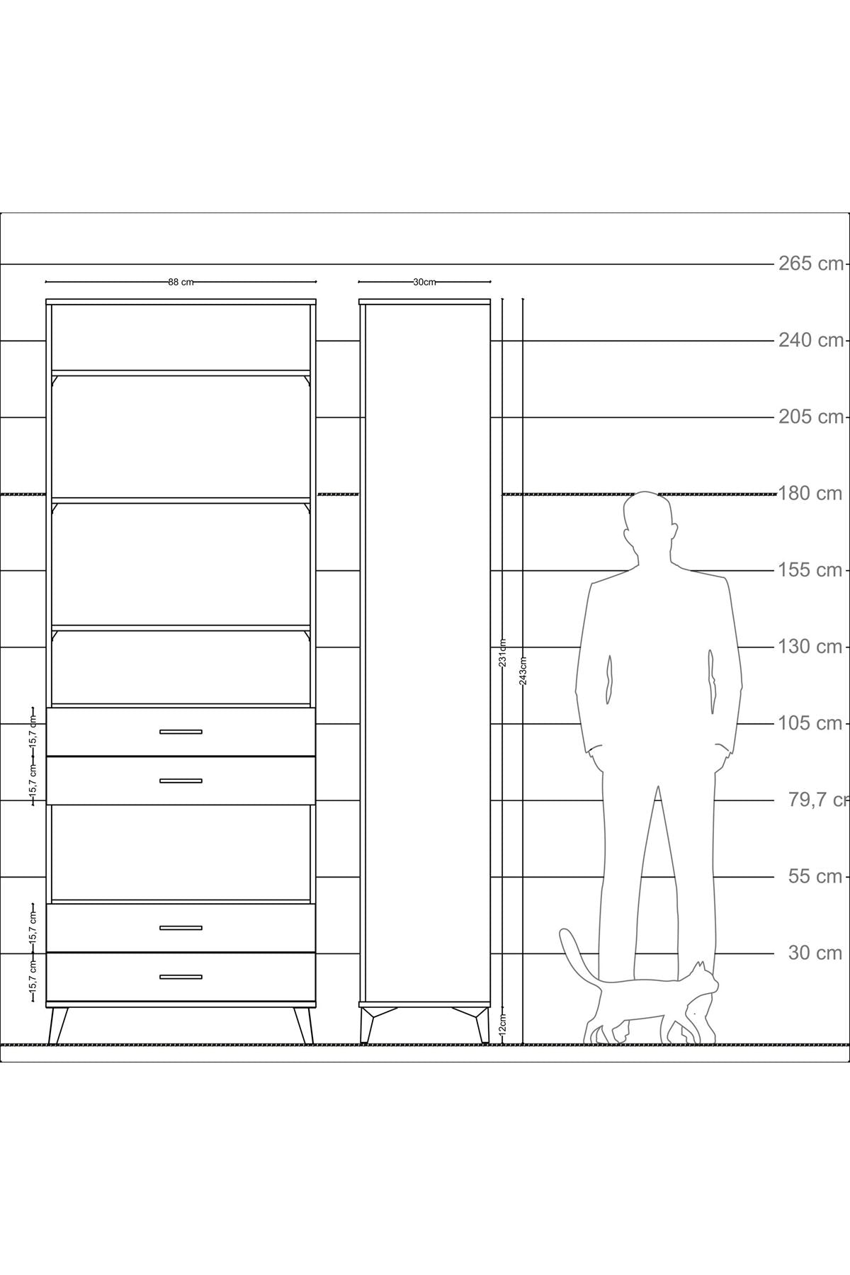 Arges Dolap 5 Raflı 4 Çekmeceli 88x30x243 - S33M250V9A