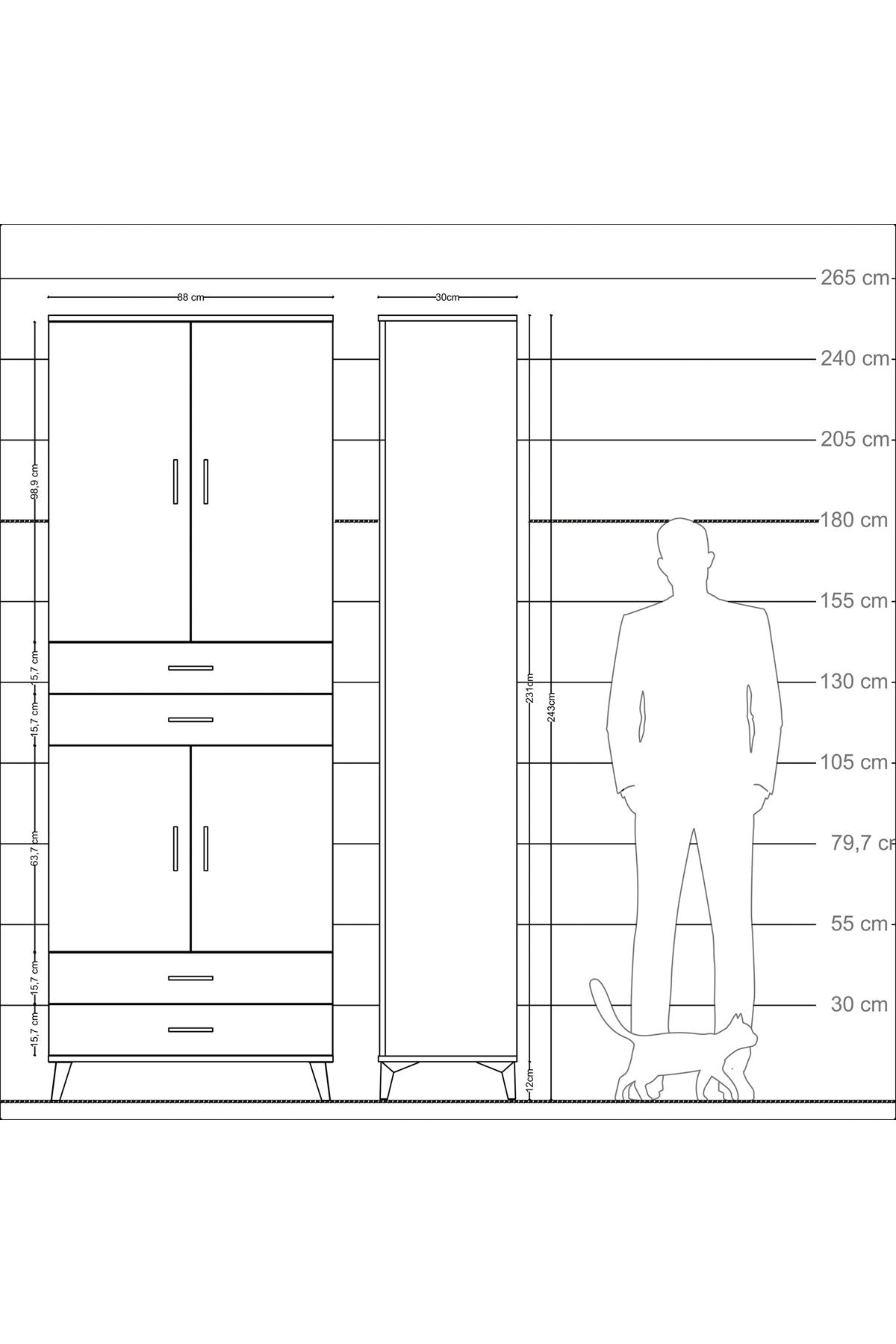Arges Dolap 5 Raflı 4 Çekmeceli 4 Kapaklı 88x30x243 - S33M251V6A