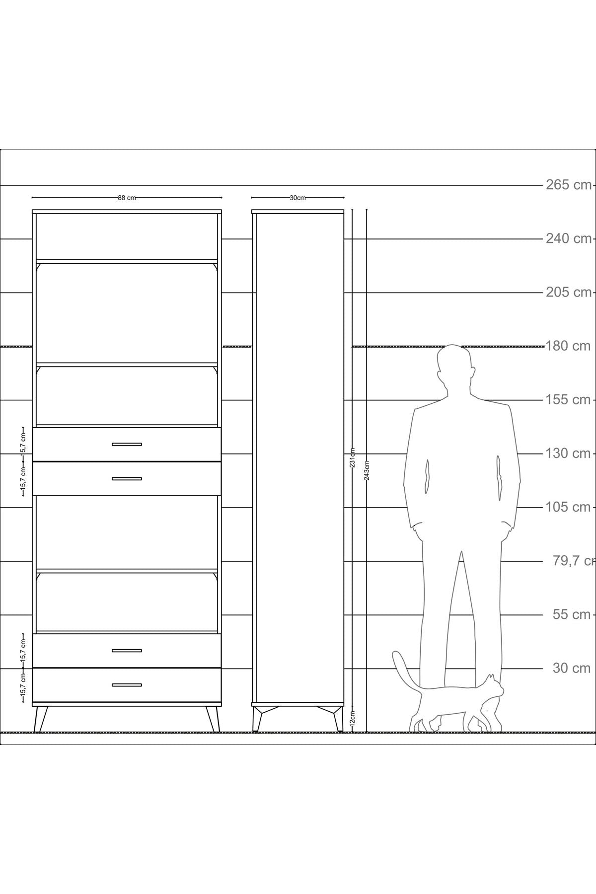 Arges Dolap 5 Raflı 4 Çekmeceli 88x30x243 - S33M254V5A