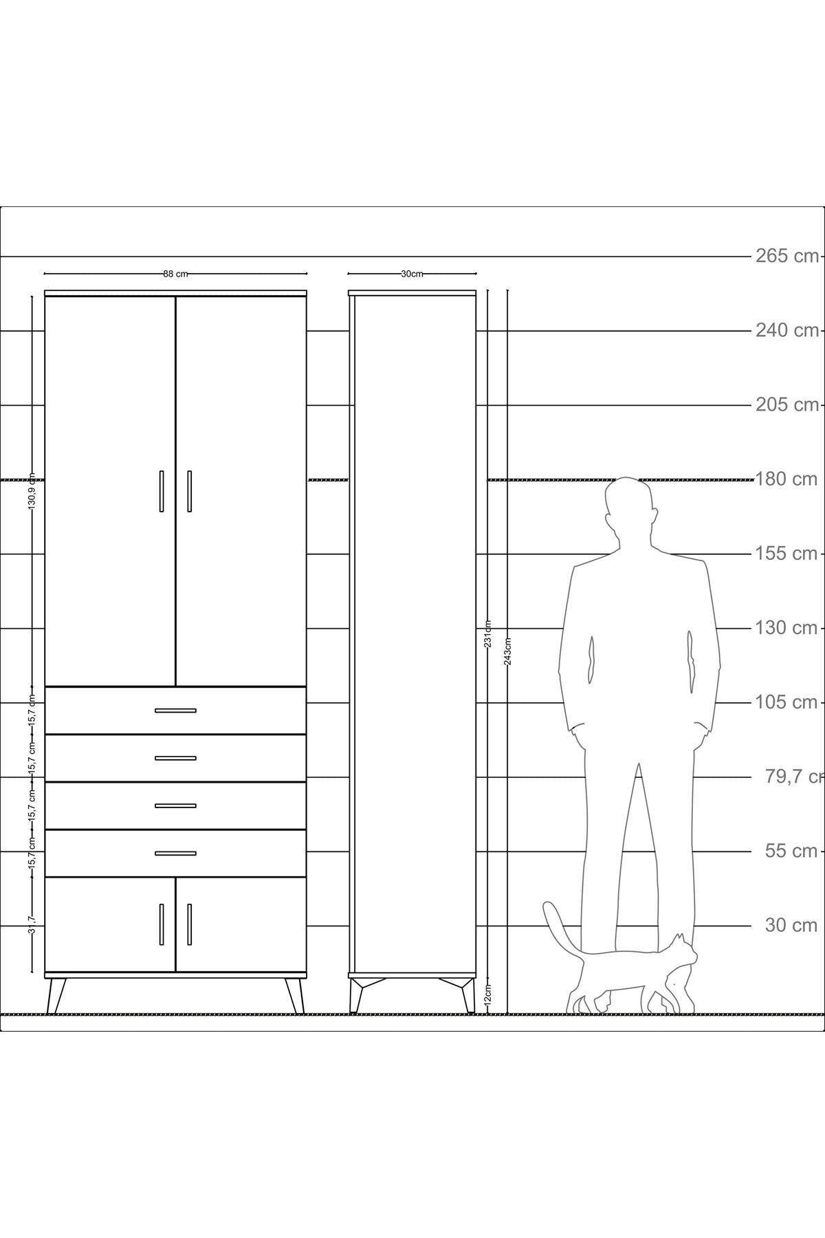 Arges Dolap 4 Raflı 4 Çekmeceli 4 Kapaklı 88x30x243 - S33M255V6A