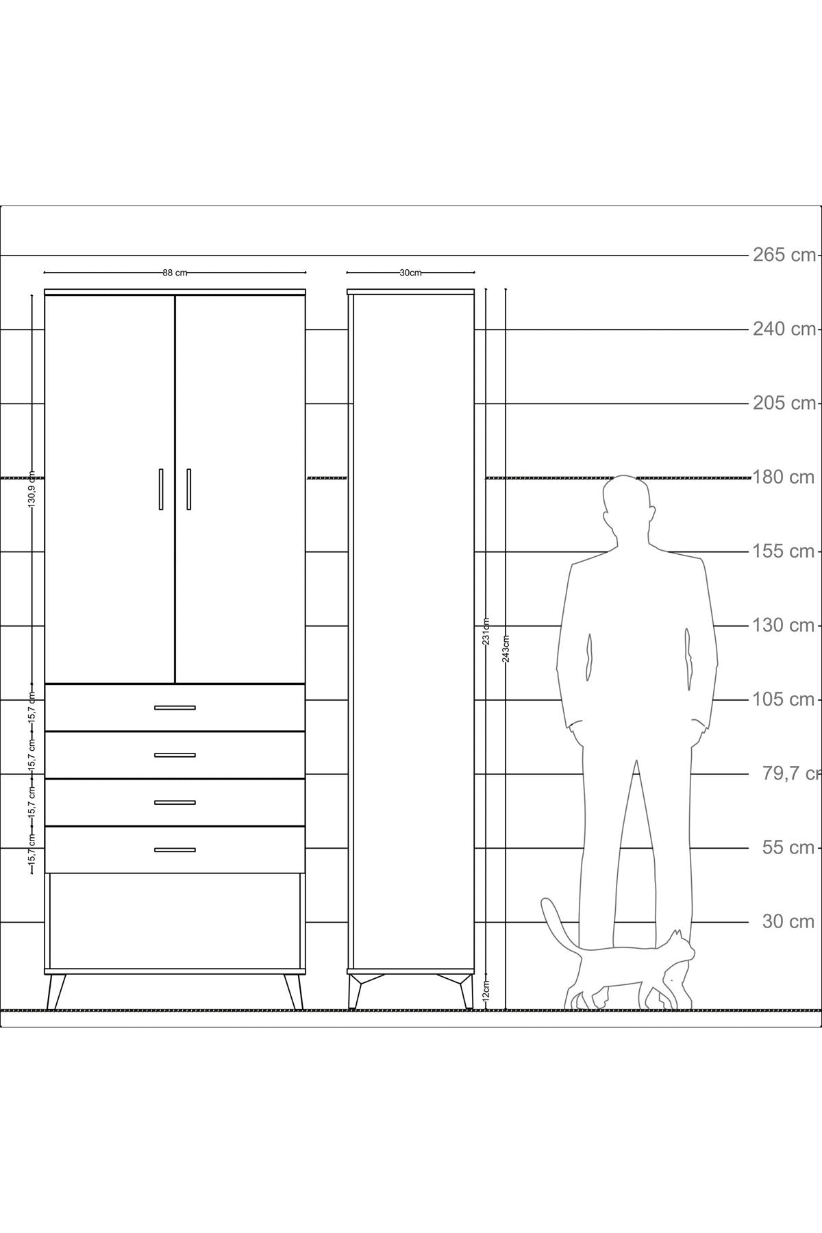 Arges Dolap 3 Raflı 4 Çekmeceli 2 Kapaklı 88x30x243 - S33M257V5A