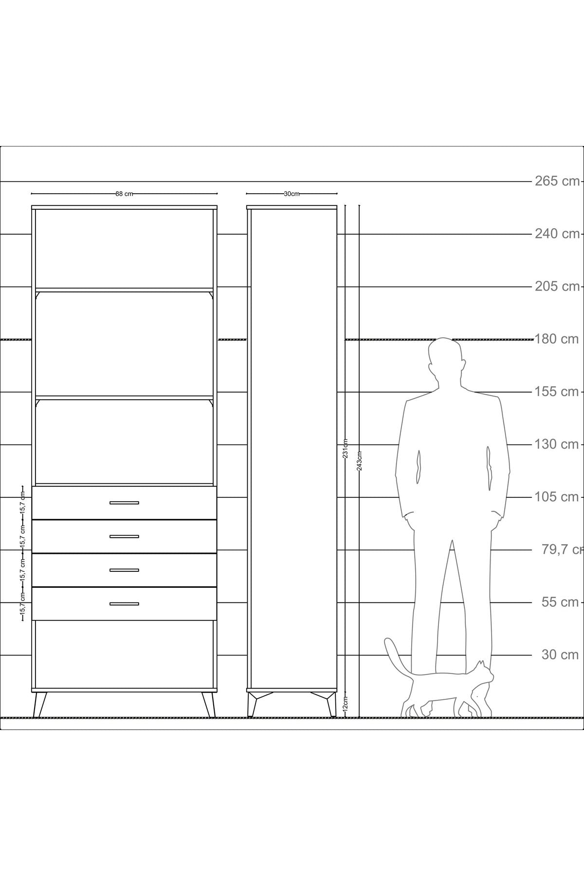 Arges Dolap 3 Raflı 4 Çekmeceli 88x30x243 - S33M258V9A