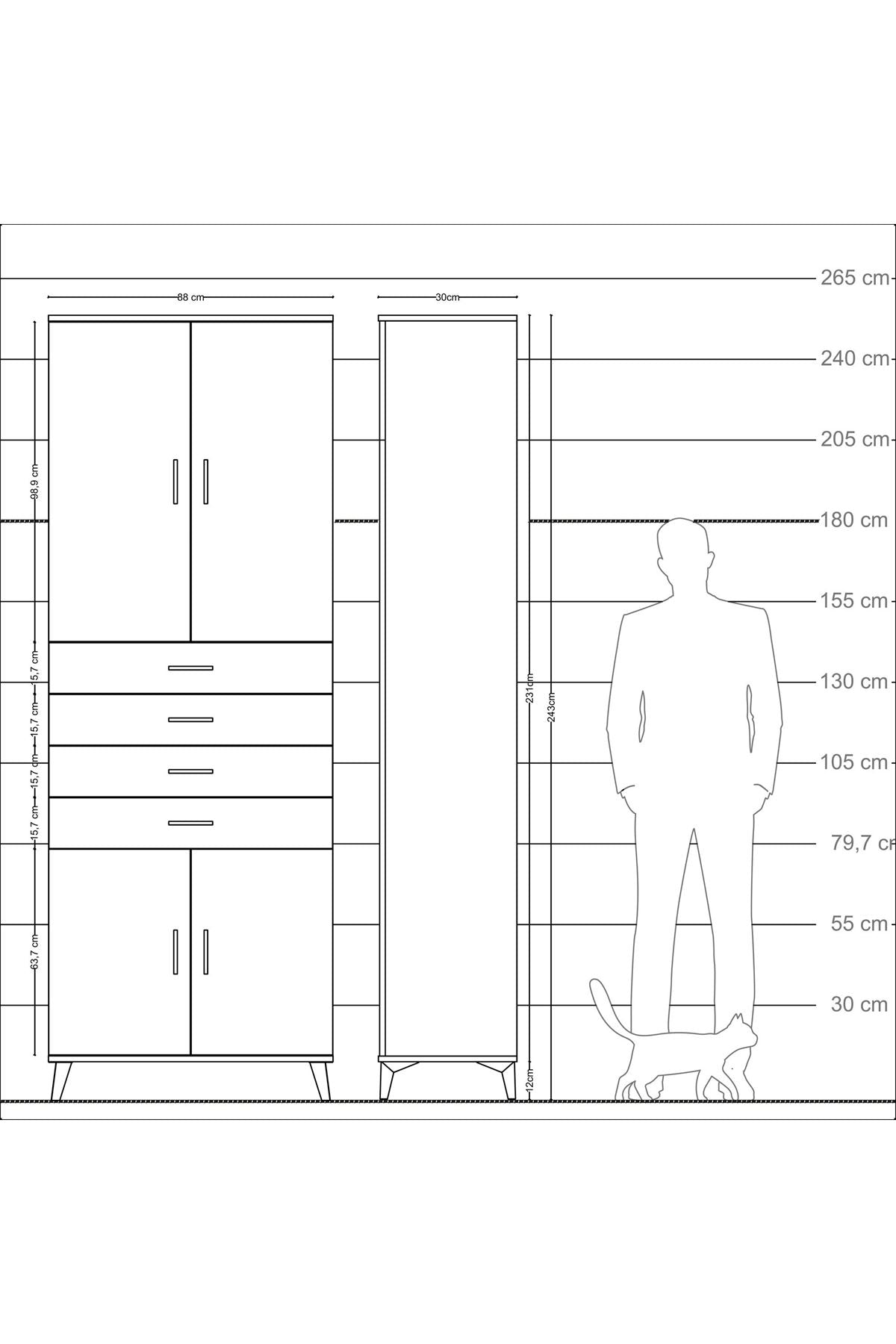 Arges Dolap 3 Raflı 4 Çekmeceli 4 Kapaklı 88x30x243 - S33M259V1A
