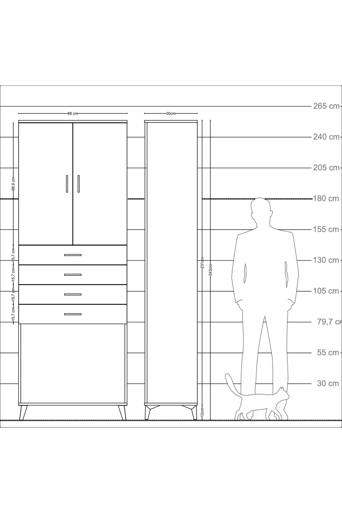 Arges Dolap 3 Raflı 4 Çekmeceli 2 Kapaklı 88x30x243 - S33M261V6A