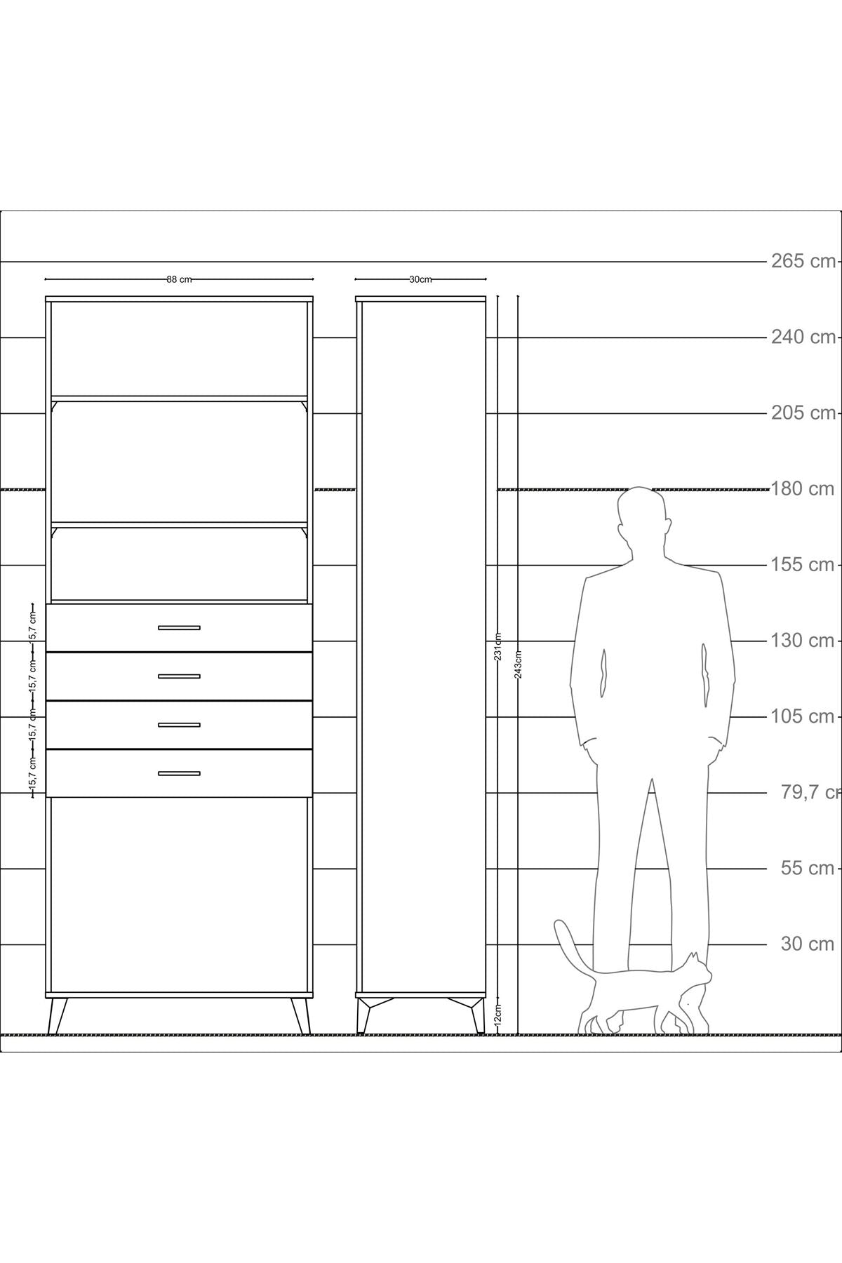 Arges Dolap 3 Raflı 4 Çekmeceli 88x30x243 - S33M262V8A