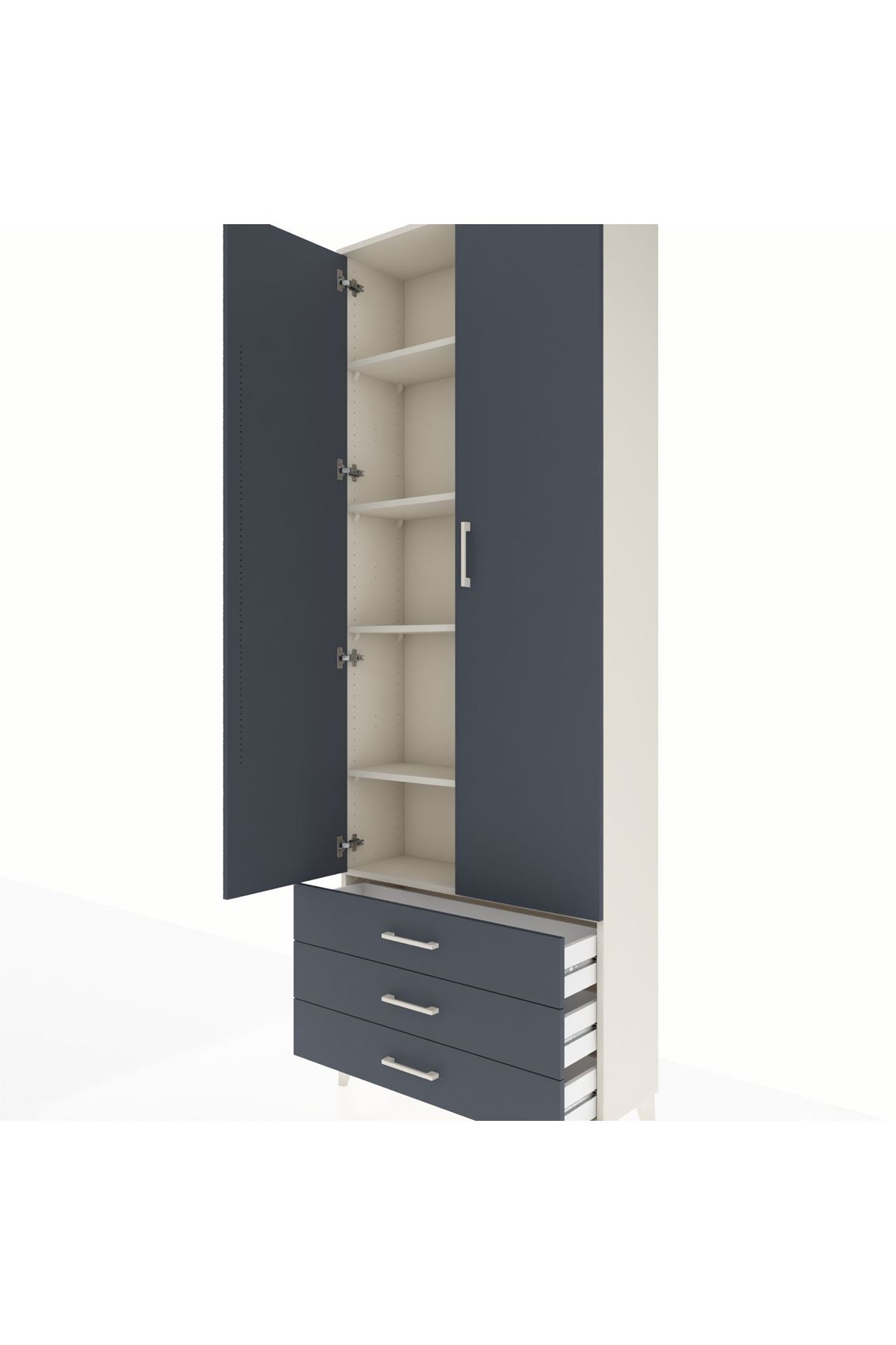 Arges Dolap 5 Raflı 3 Çekmeceli 2 Kapaklı 88x30x243 - S33M263V2A