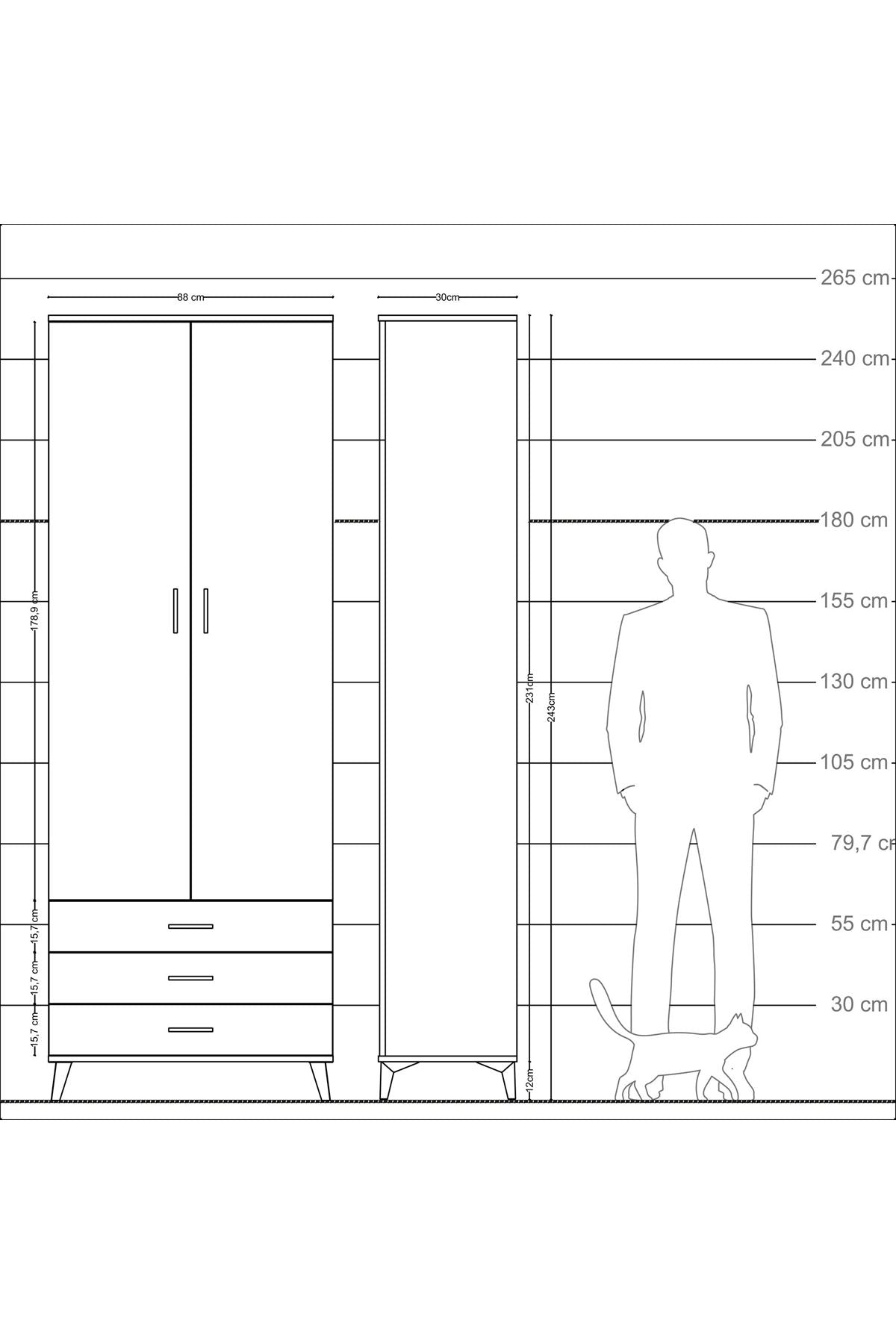 Arges Dolap 5 Raflı 3 Çekmeceli 2 Kapaklı 88x30x243 - S33M263V8A