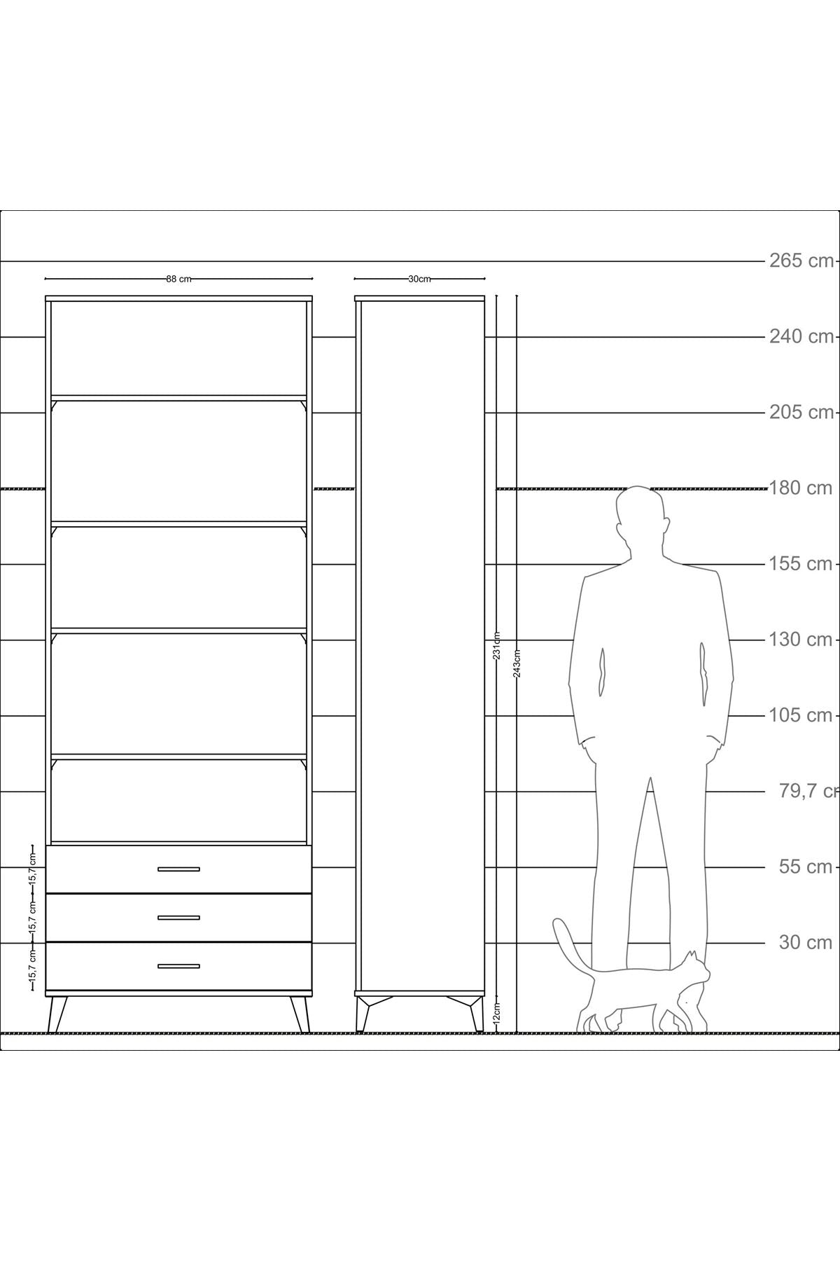 Arges Dolap 5 Raflı 3 Çekmeceli 88x30x243 - S33M264V9A