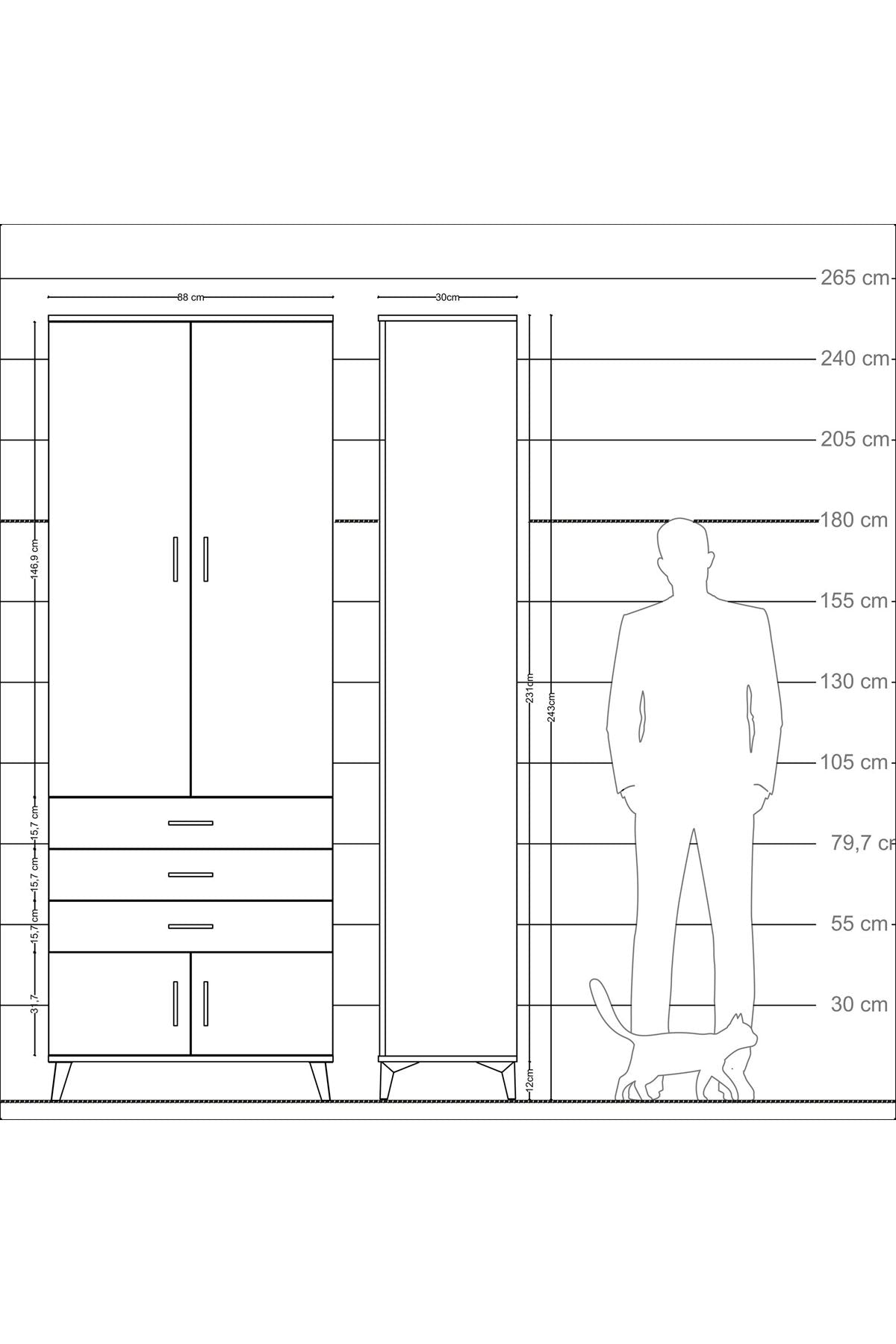 Arges Dolap 4 Raflı 3 Çekmeceli 4 Kapaklı 88x30x243 - S33M265V2A