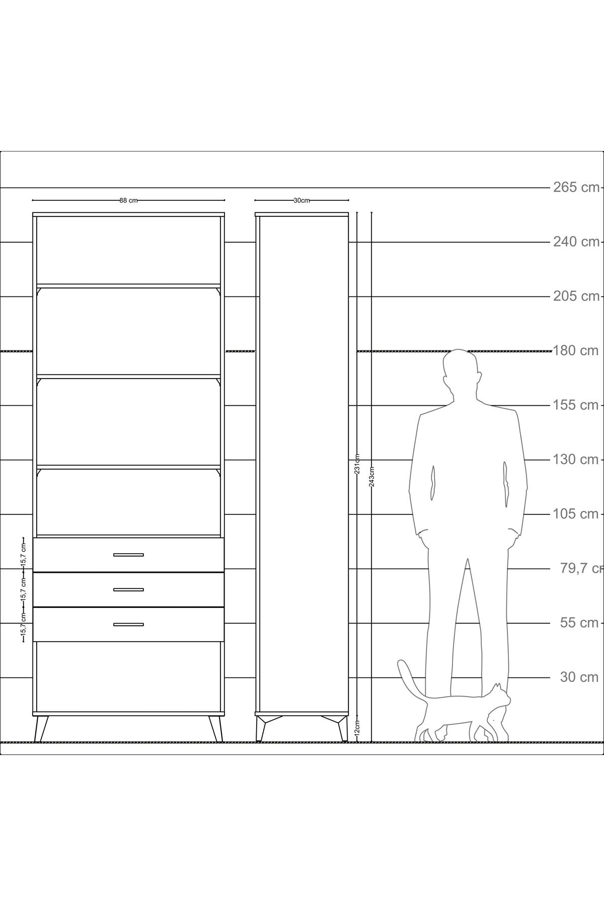 Arges Dolap 4 Raflı 3 Çekmeceli 88x30x243 - S33M268V3A