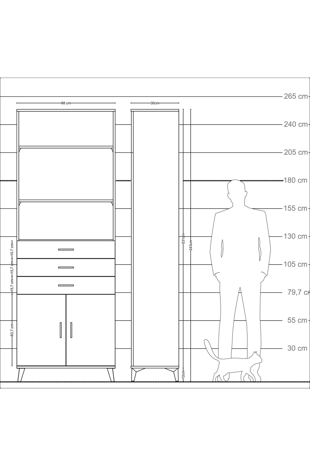 Arges Dolap 4 Raflı 3 Çekmeceli 2 Kapaklı 88x30x243 - S33M270V8A