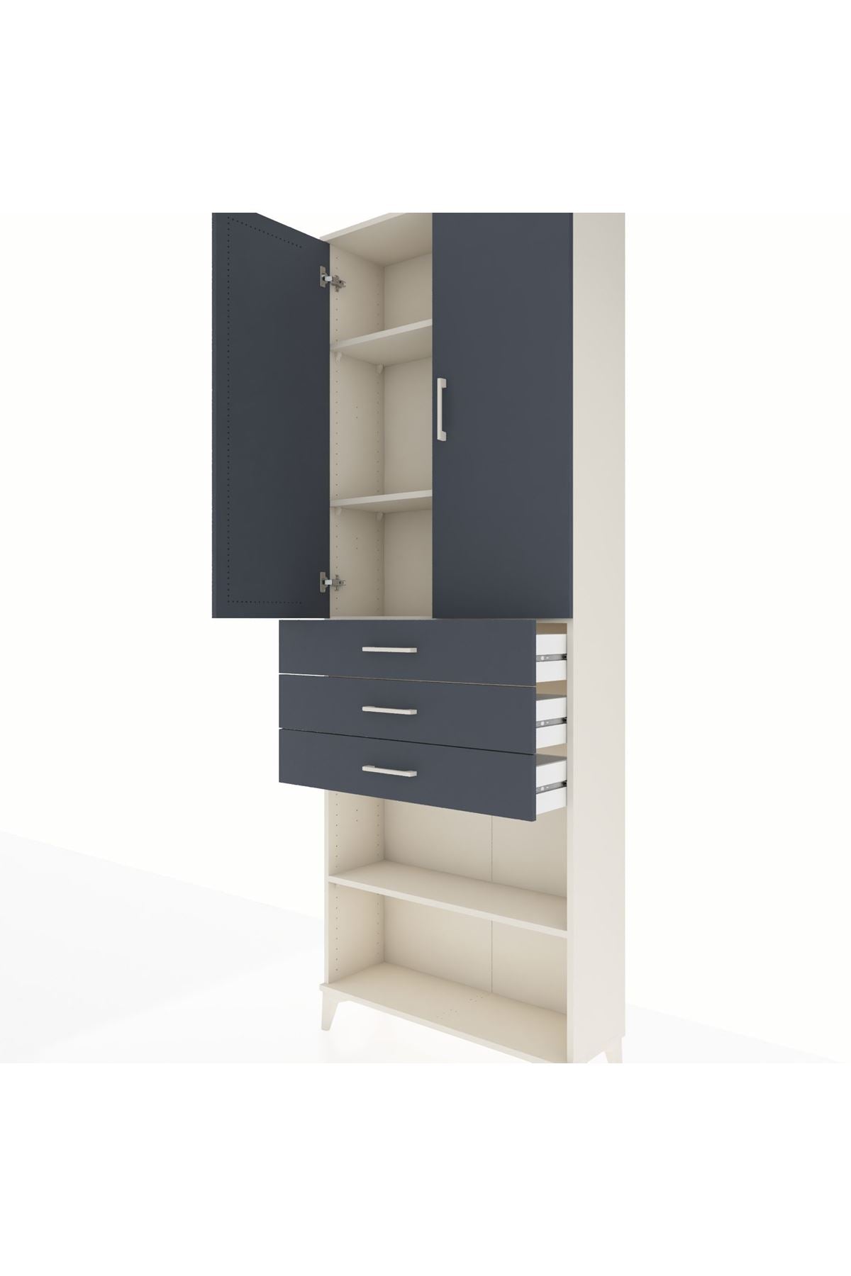 Arges Dolap 4 Raflı 3 Çekmeceli 2 Kapaklı 88x30x243 - S33M271V2A