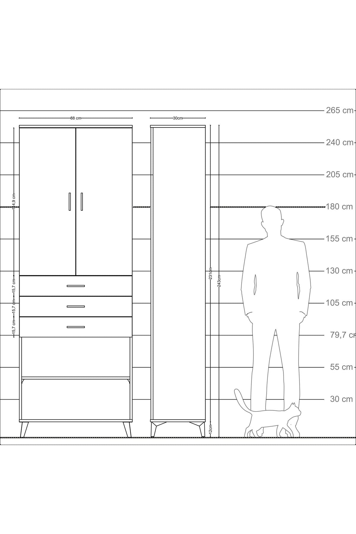 Arges Dolap 4 Raflı 3 Çekmeceli 2 Kapaklı 88x30x243 - S33M271V8A