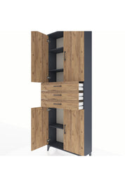 Arges Dolap 4 Raflı 3 Çekmeceli 4 Kapaklı 88x30x243 - S33M273V6A