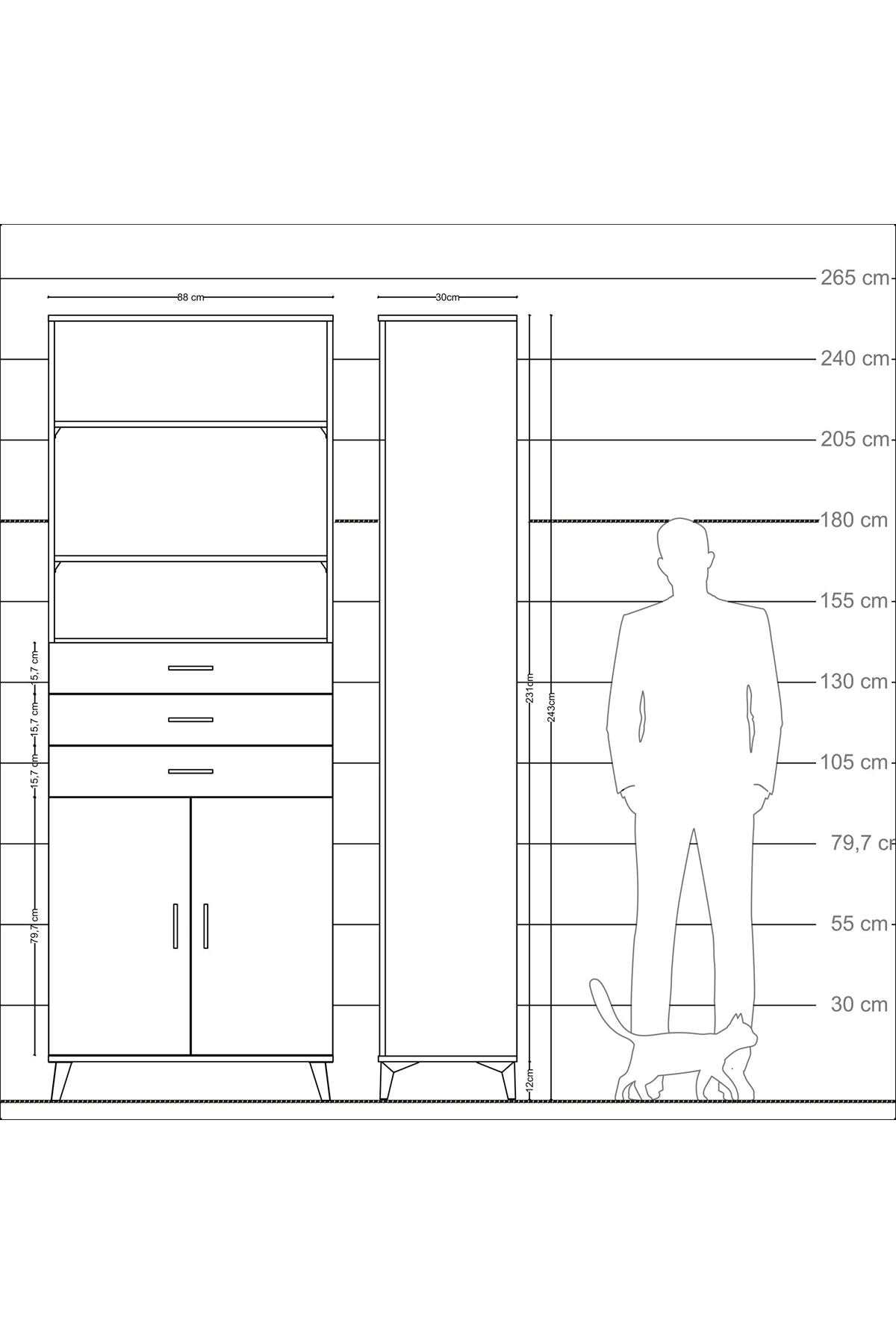 Arges Dolap 4 Raflı 3 Çekmeceli 2 Kapaklı 88x30x243 - S33M274V6A