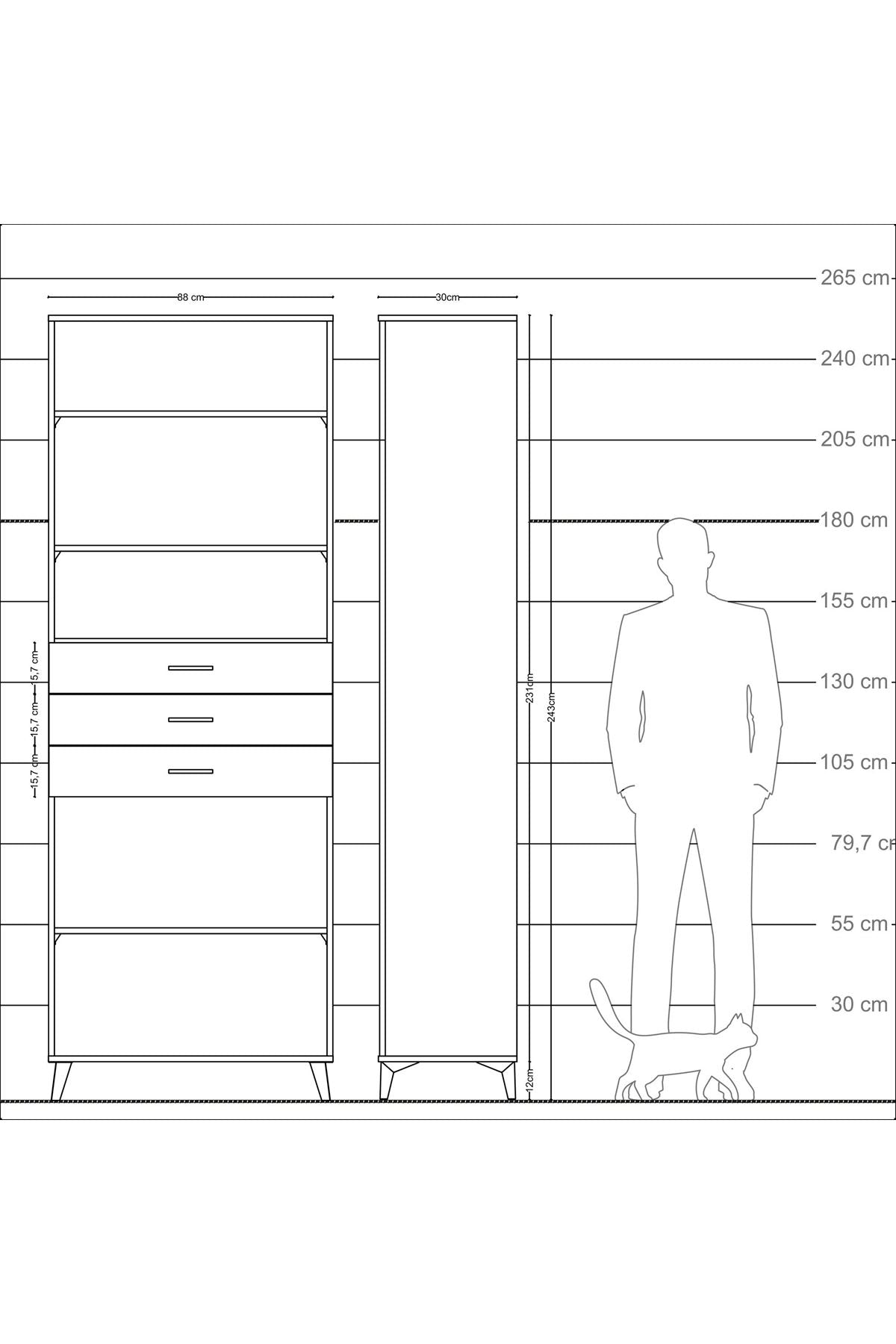 Arges Dolap 4 Raflı 3 Çekmeceli 88x30x243 - S33M276V4A