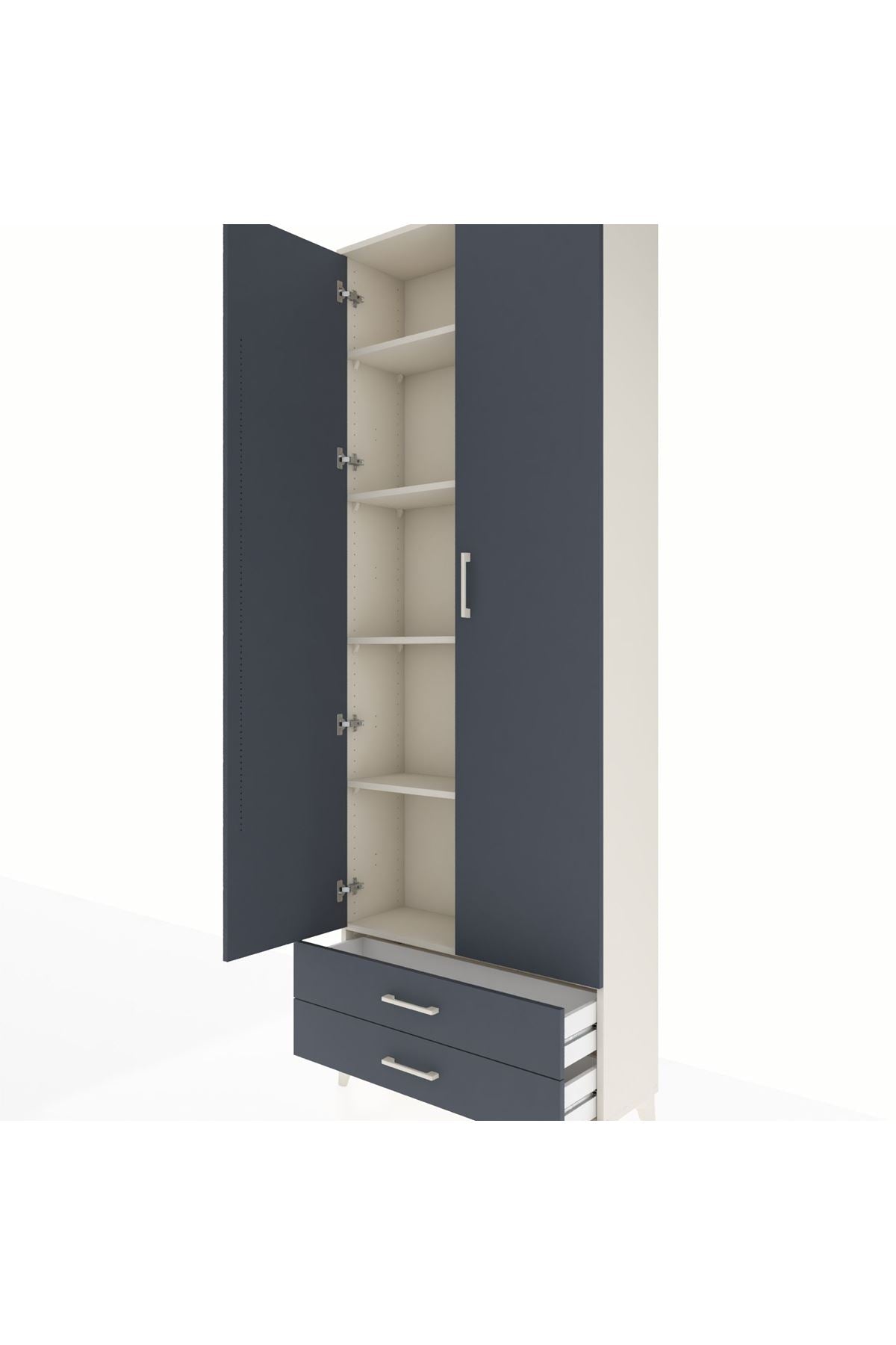 Arges Dolap 5 Raflı 2 Çekmeceli 2 Kapaklı 88x30x243 - S33M277V2A