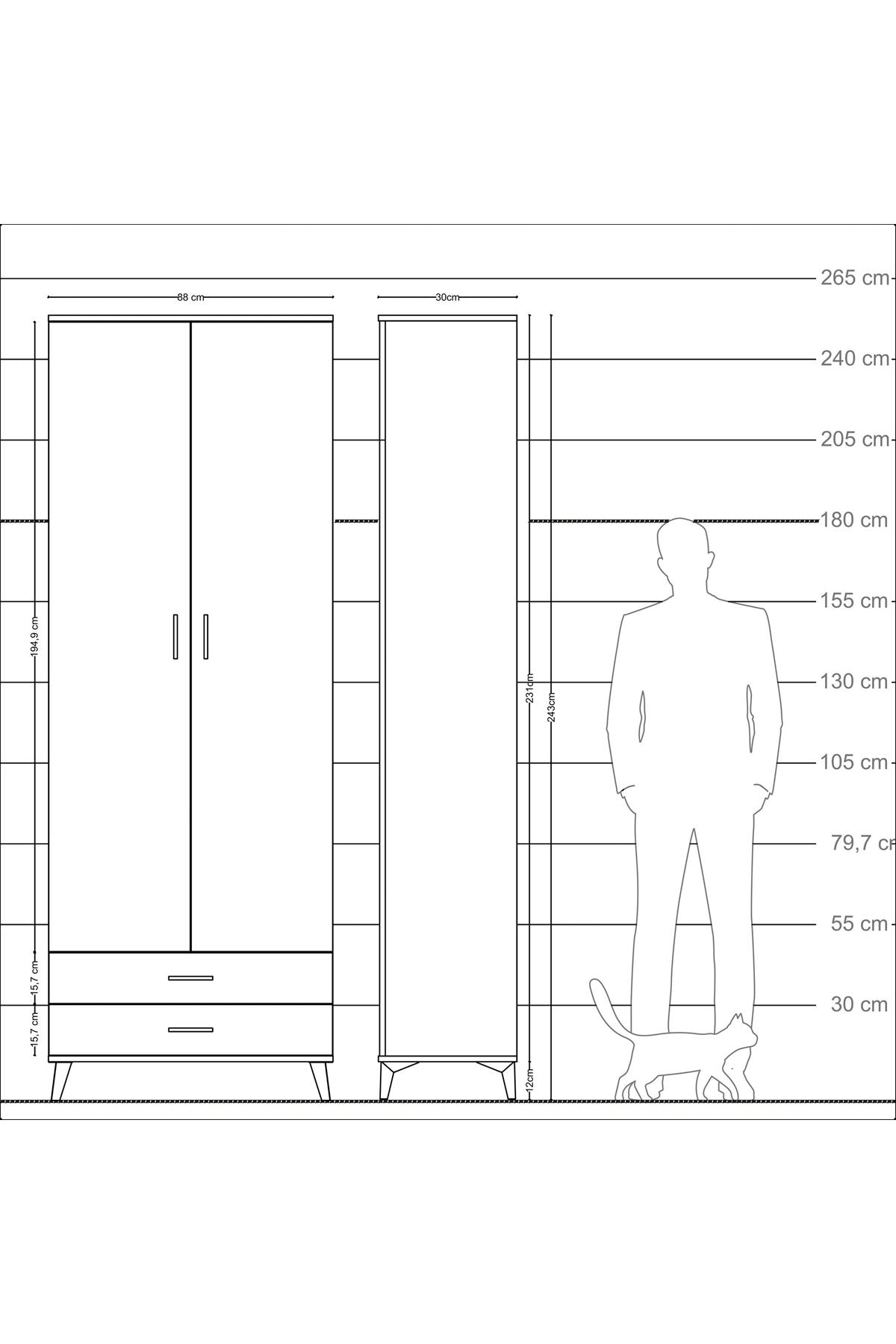 Arges Dolap 5 Raflı 2 Çekmeceli 2 Kapaklı 88x30x243 - S33M277V5A