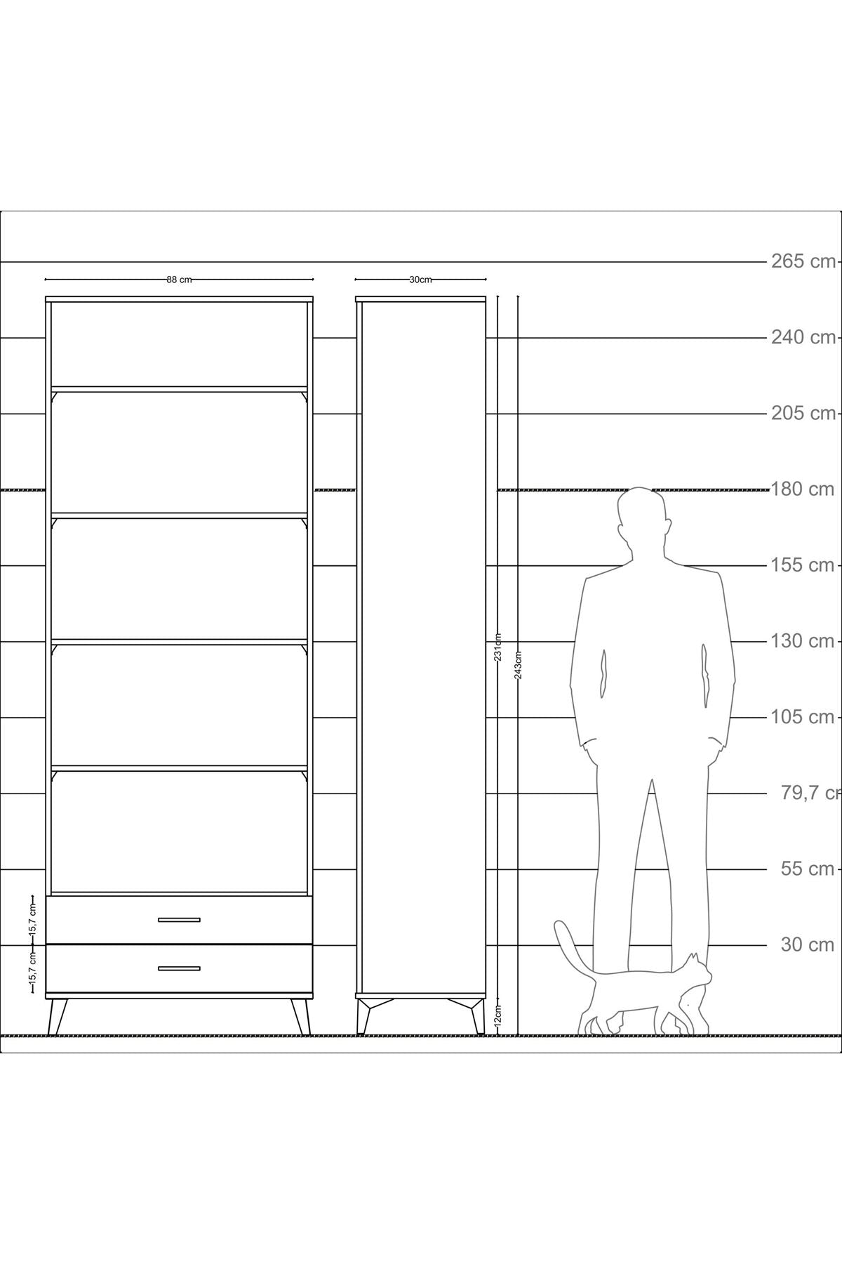 Arges Dolap 5 Raflı 2 Çekmeceli 88x30x243 - S33M278V6A