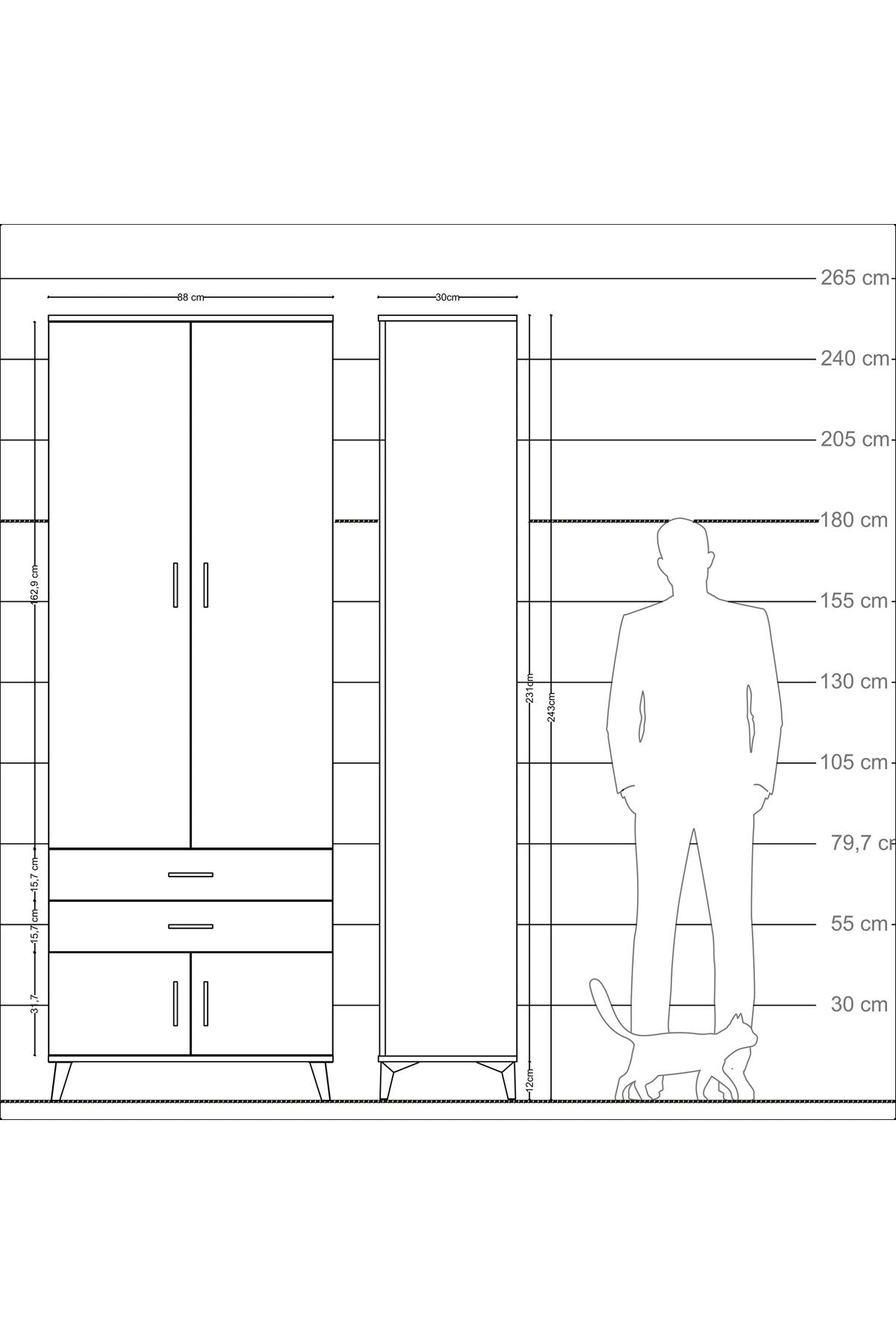 Arges Dolap 4 Raflı 2 Çekmeceli 4 Kapaklı 88x30x243 - S33M279V5A