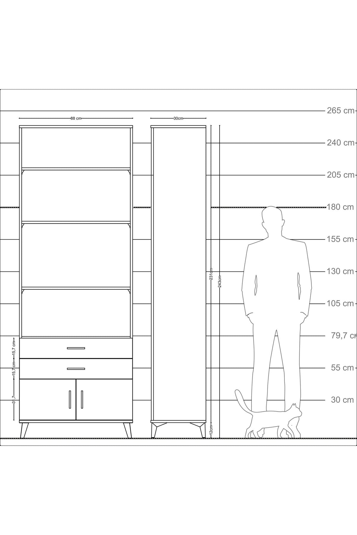 Arges Dolap 4 Raflı 2 Çekmeceli 2 Kapaklı 88x30x243 - S33M280V2A