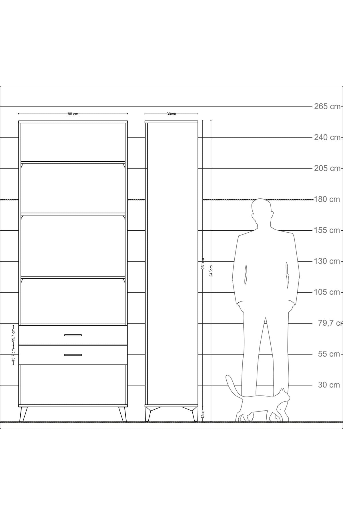 Arges Dolap 4 Raflı 2 Çekmeceli 88x30x243 - S33M282V6A