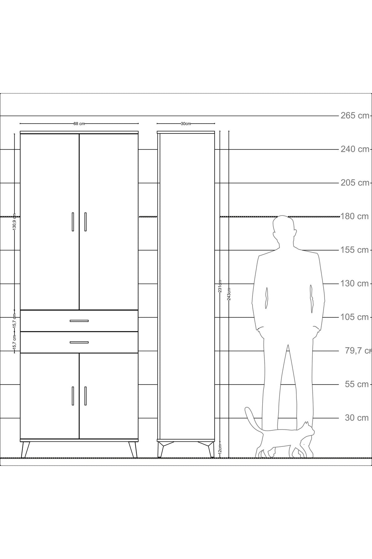 Arges Dolap 5 Raflı 2 Çekmeceli 4 Kapaklı 88x30x243 - S33M283V8A