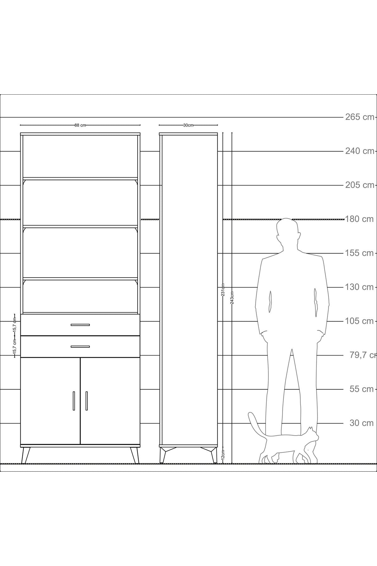 Arges Dolap 5 Raflı 2 Çekmeceli 2 Kapaklı 88x30x243 - S33M284V3A