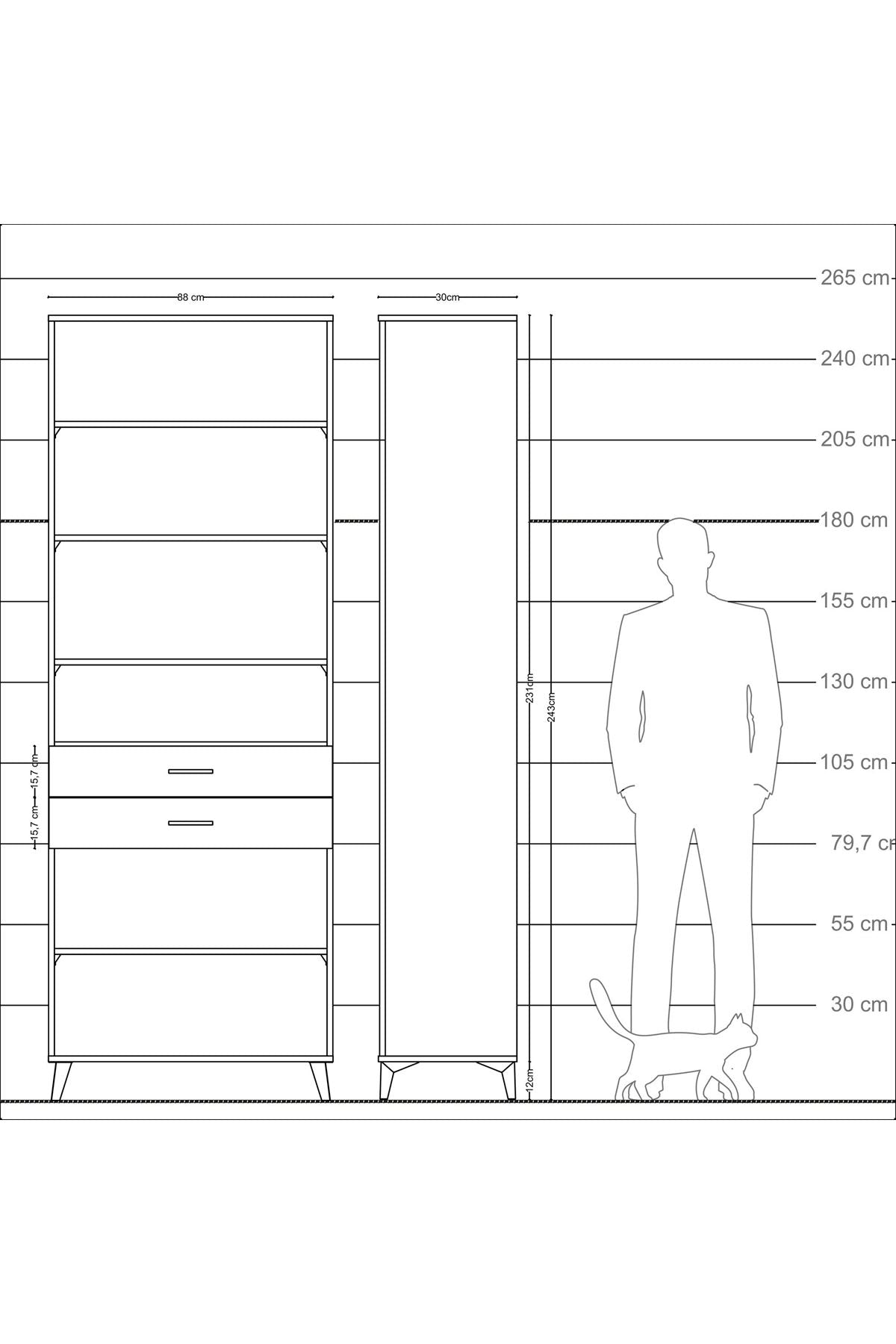Arges Dolap 5 Raflı 2 Çekmeceli 88x30x243 - S33M286V6A
