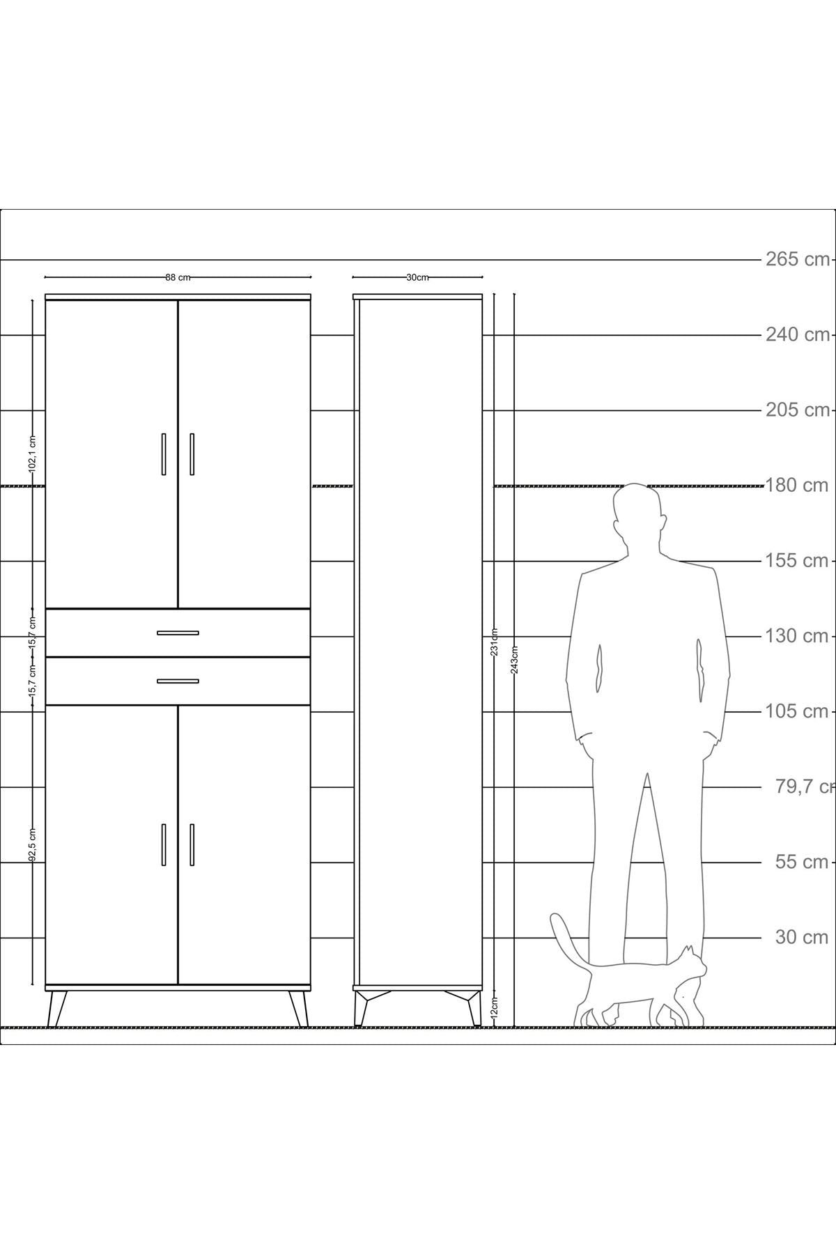 Arges Dolap 4 Raflı 2 Çekmeceli 4 Kapaklı 88x30x243 - S33M287V8A