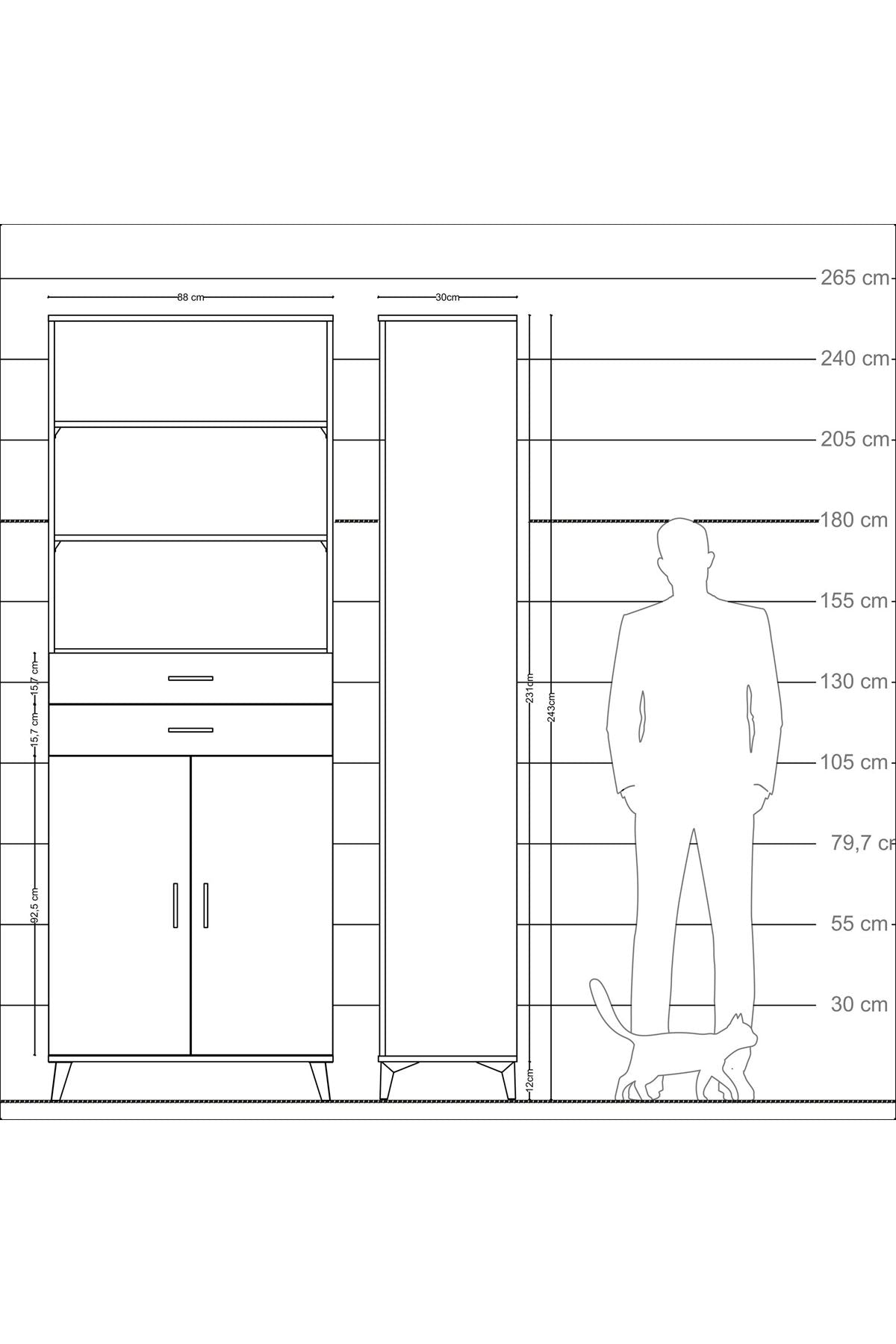 Arges Dolap 4 Raflı 2 Çekmeceli 2 Kapaklı 88x30x243 - S33M288V5A