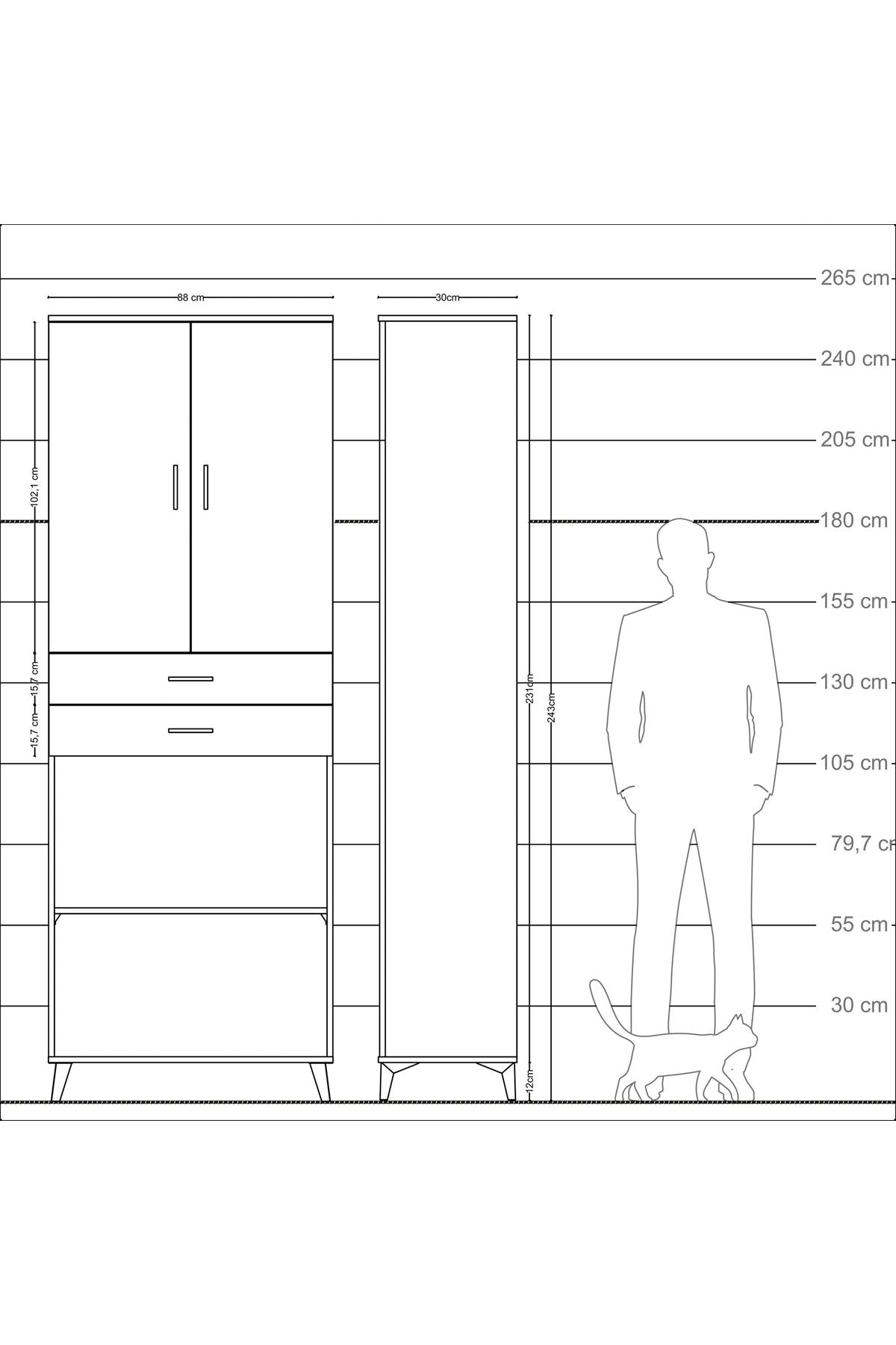 Arges Dolap 4 Raflı 2 Çekmeceli 2 Kapaklı 88x30x243 - S33M289V7A