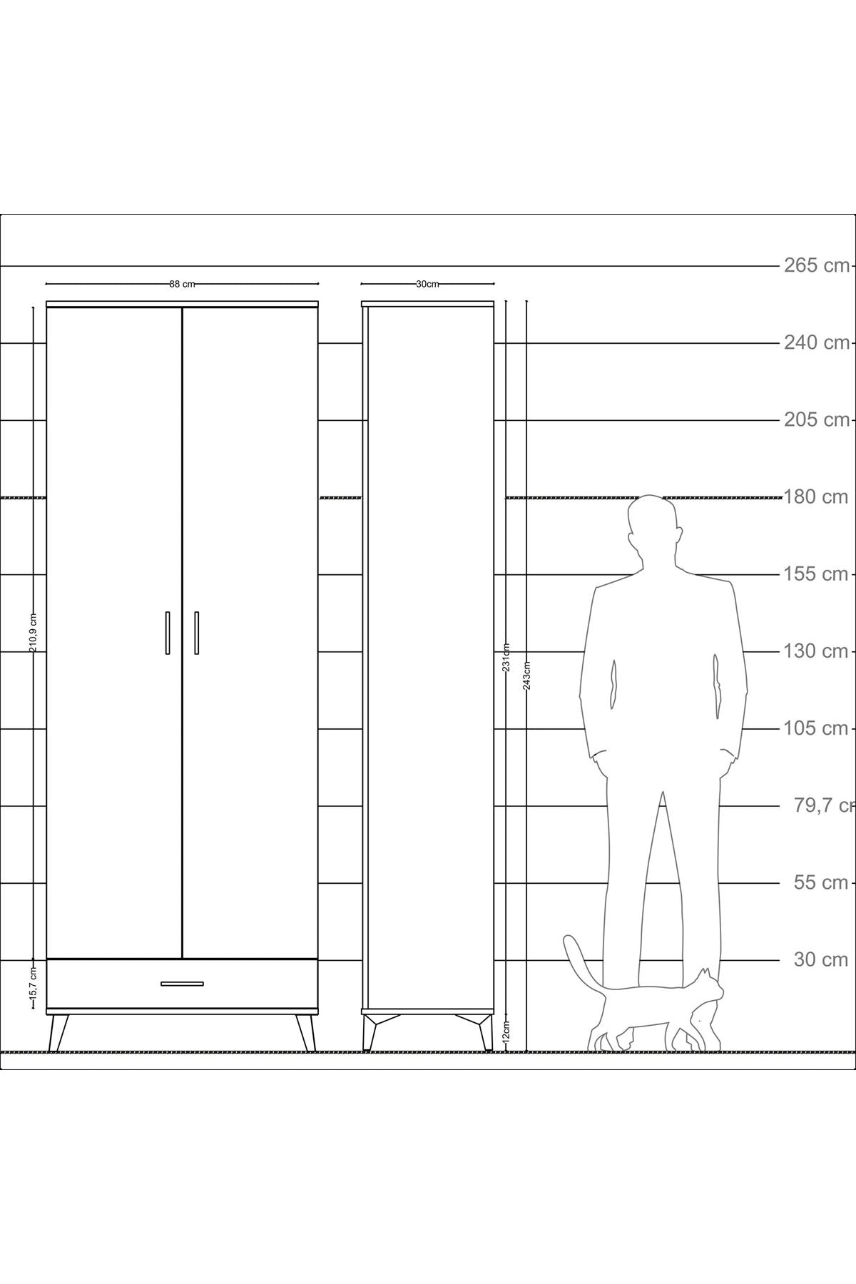 Arges Dolap 6 Raflı Tek Çekmeceli 2 Kapaklı 88x30x243 - S33M291V1A