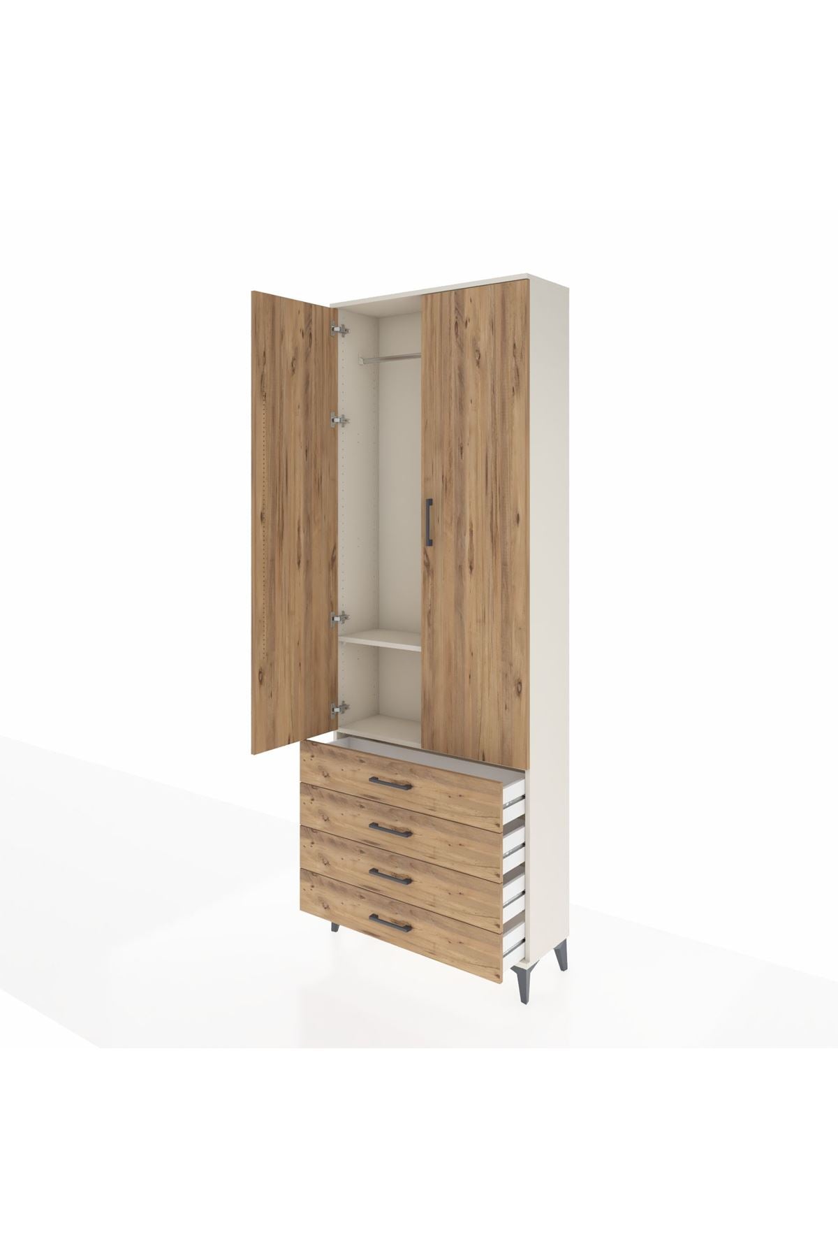 Arges Dolap 2 Raflı 4 Çekmeceli Tek Askılı 88x30x243 - S33M297V3A